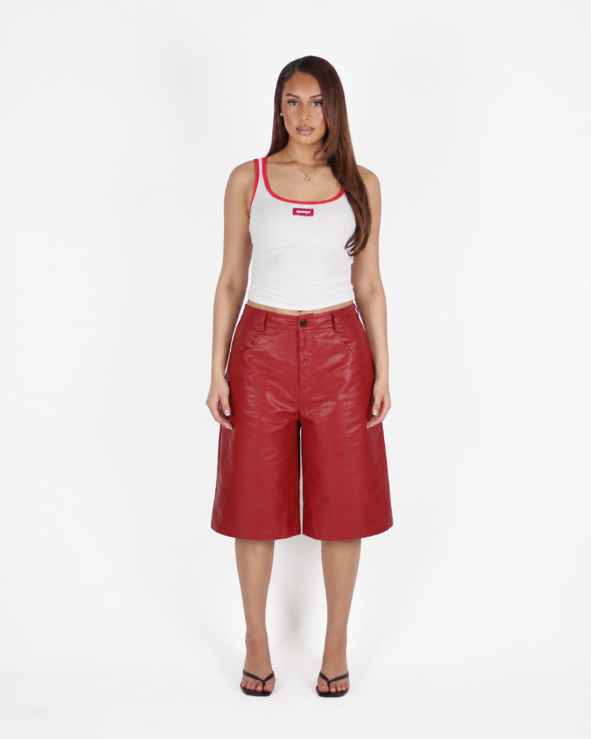 MTL Faux Leather Bermuda Red