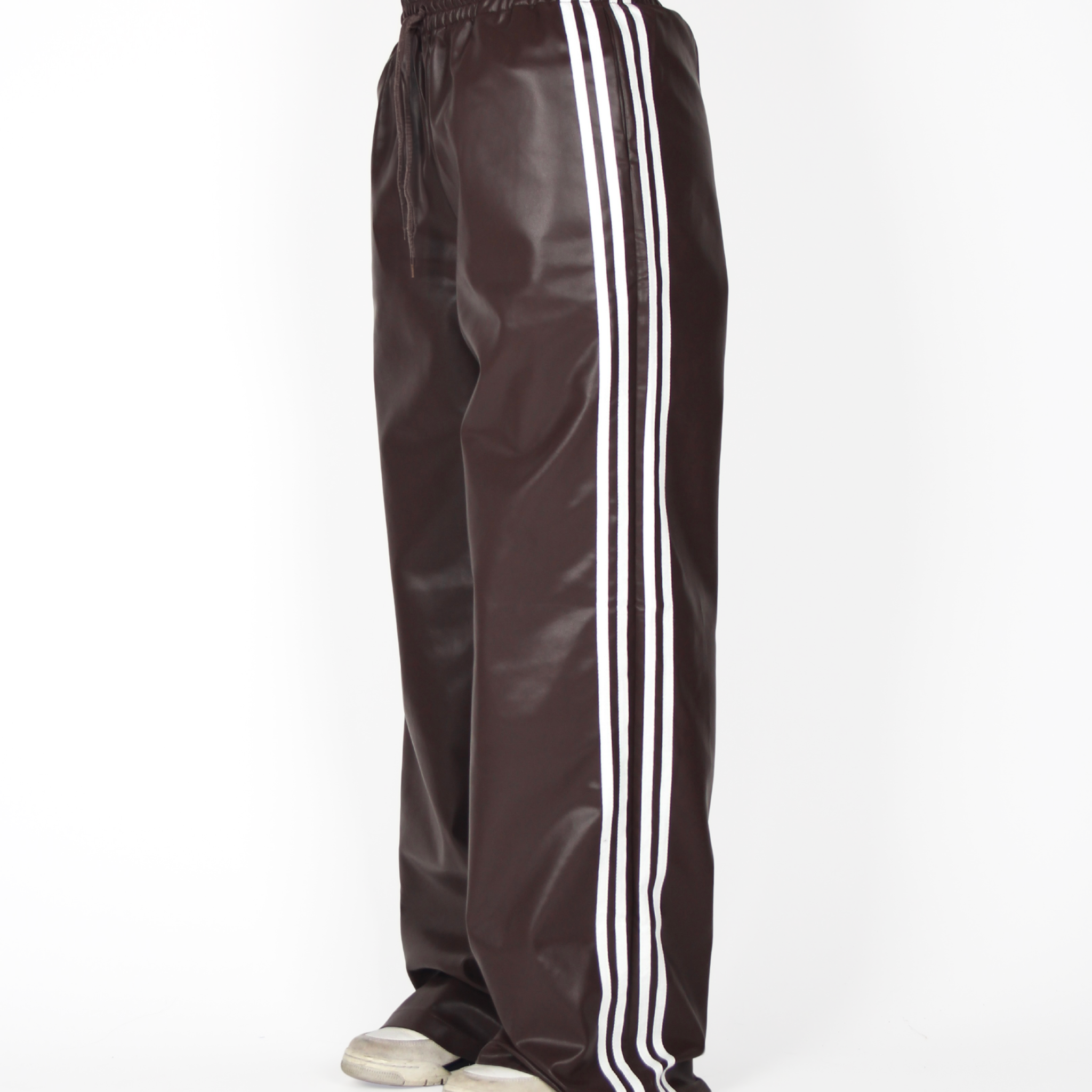 MTL Striped Leather Pants Brown