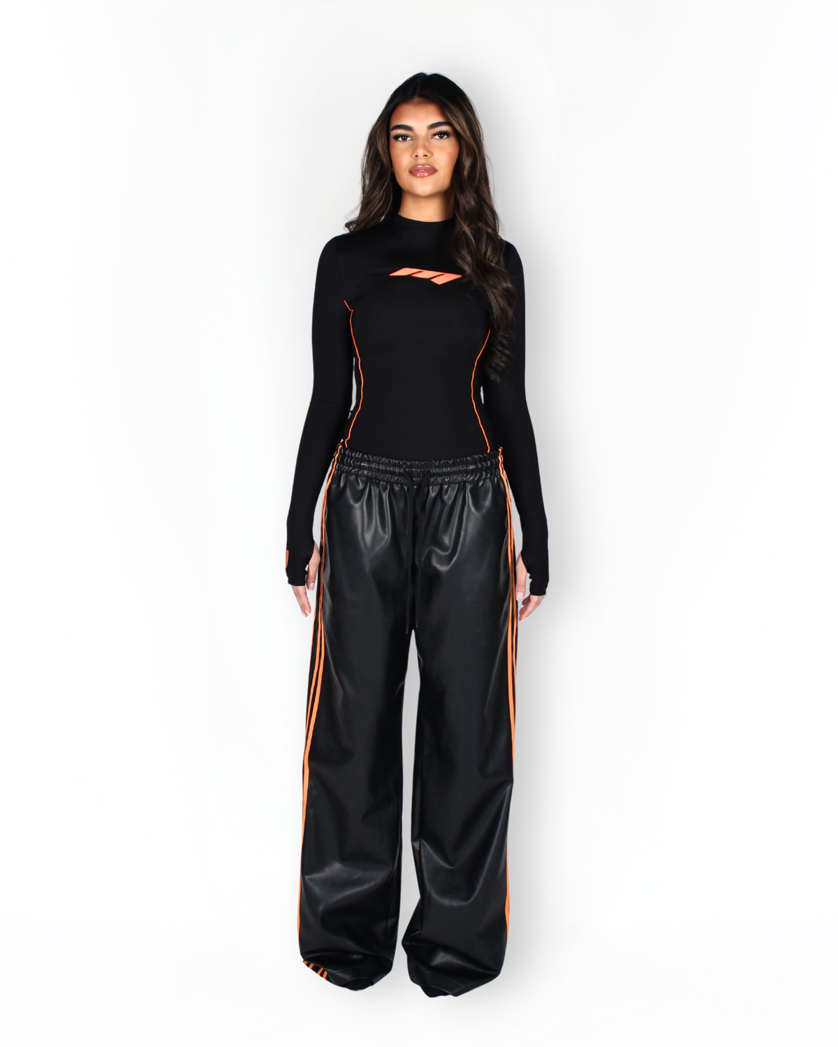 MTL Striped Leather Pants Black/Orange