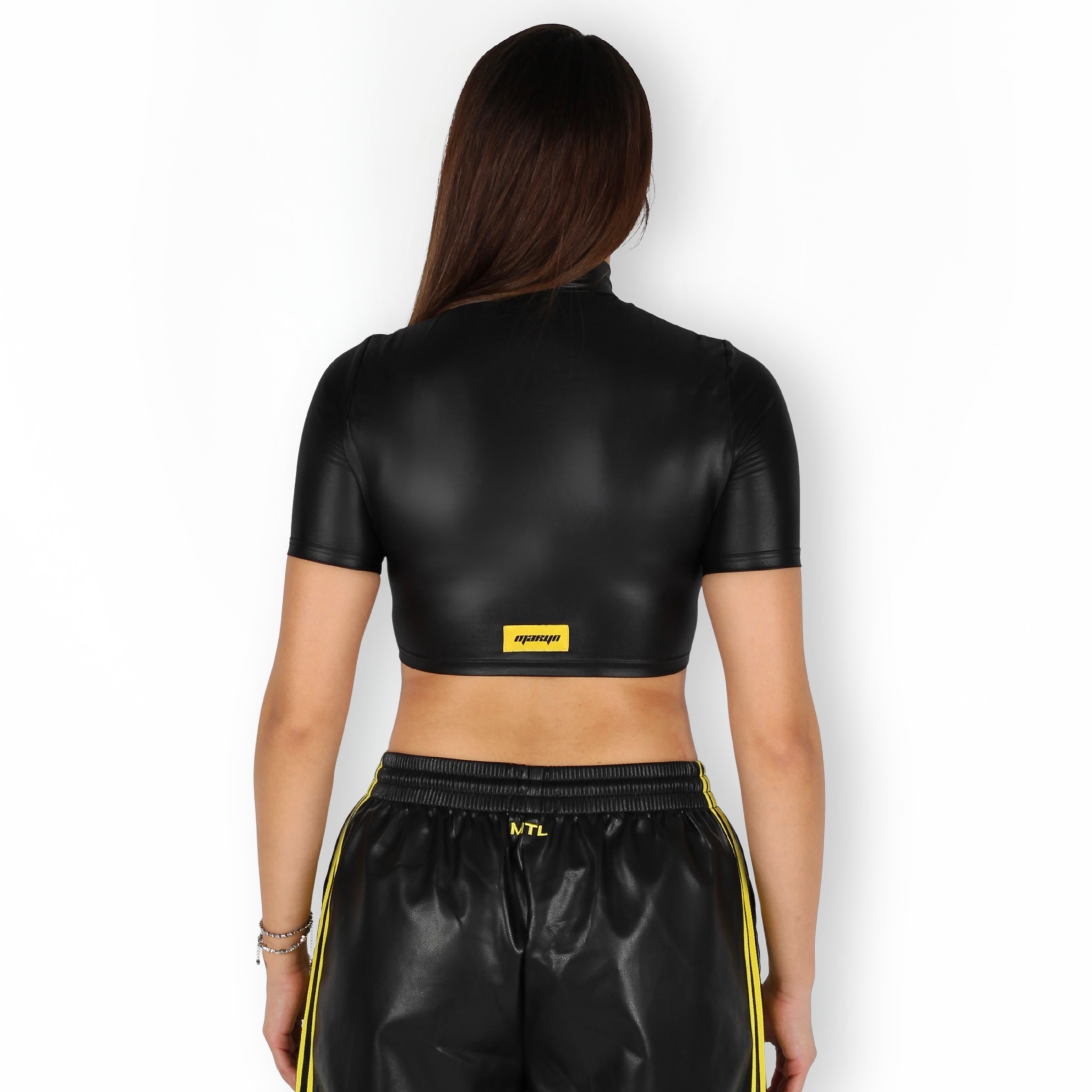 MTL Faux Leather Zip-up Top Black/Yellow