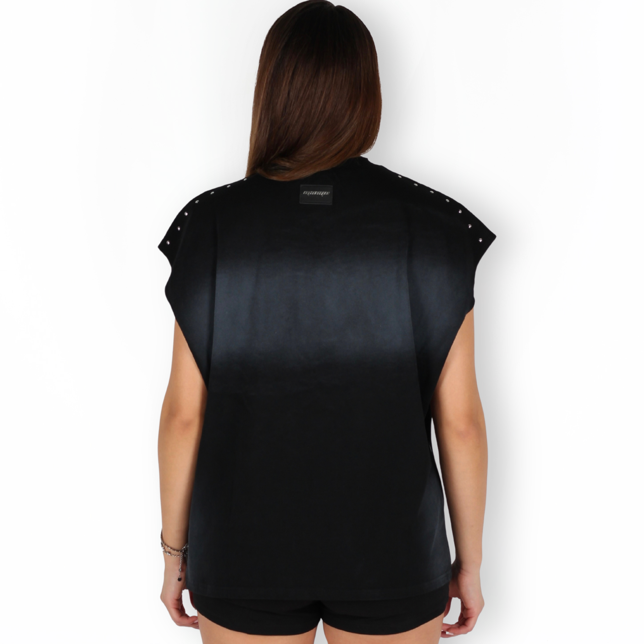 MTL Studded Sleeveless Zipper Shirt Black