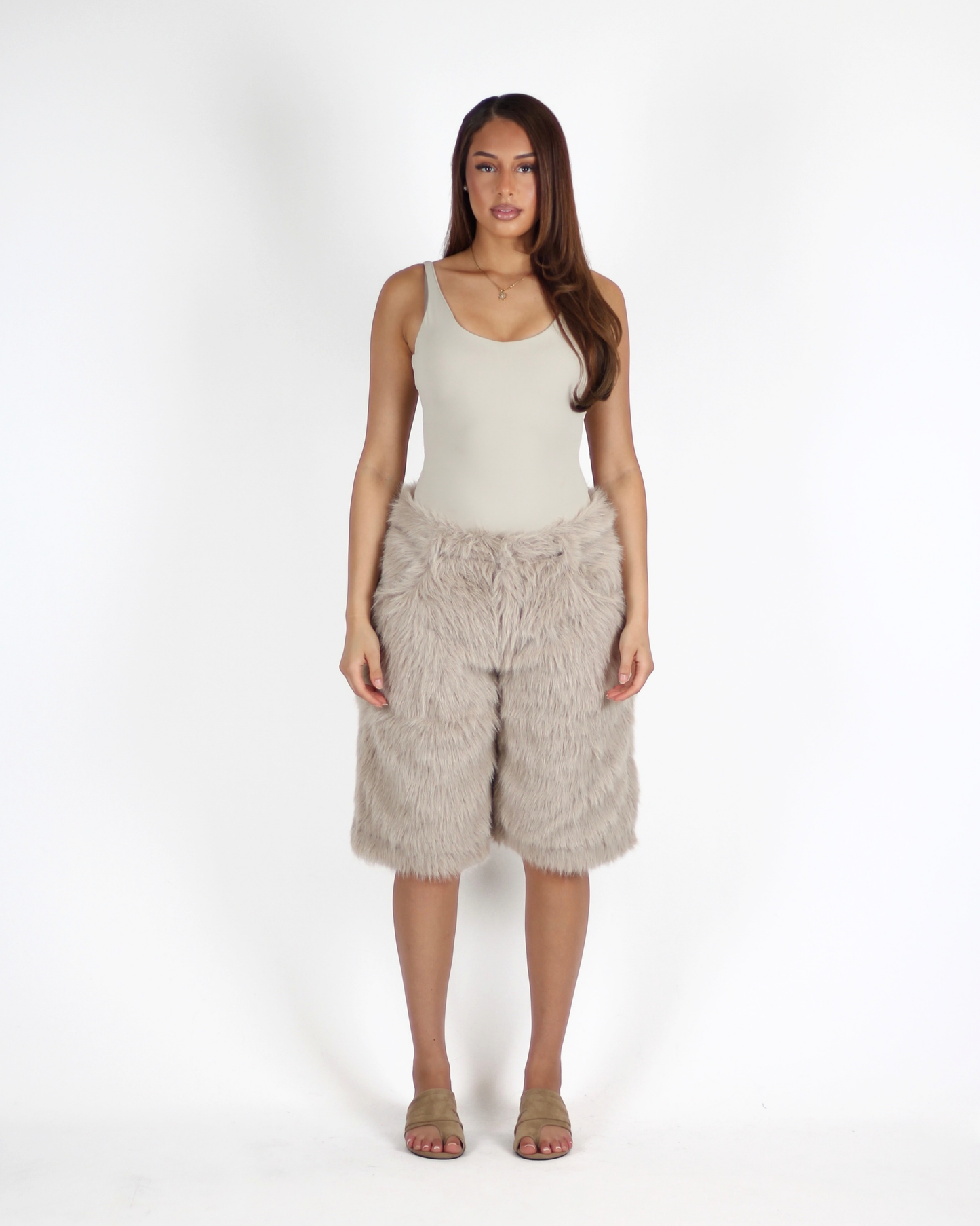 MTL Faux Fur Shorts Beige