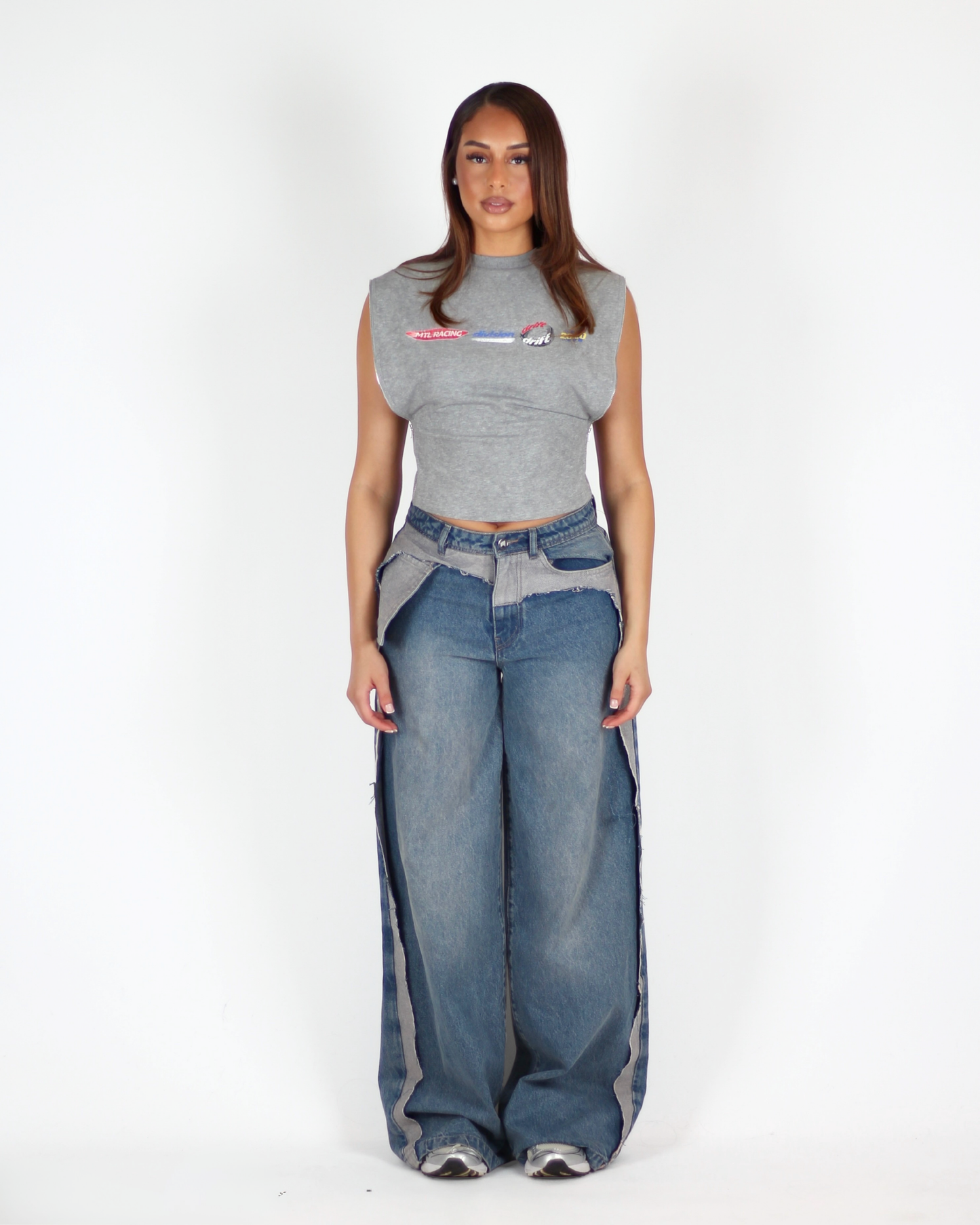 MTL Sleeveless Zipper Top Grey