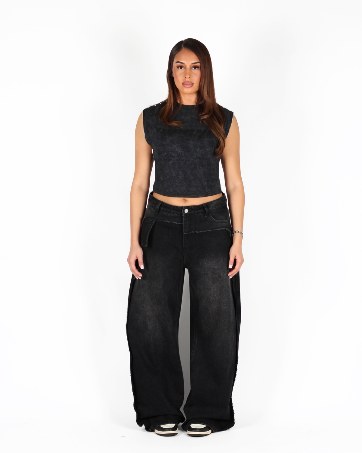 MTL Studded Sleeveless Zipper Top Black