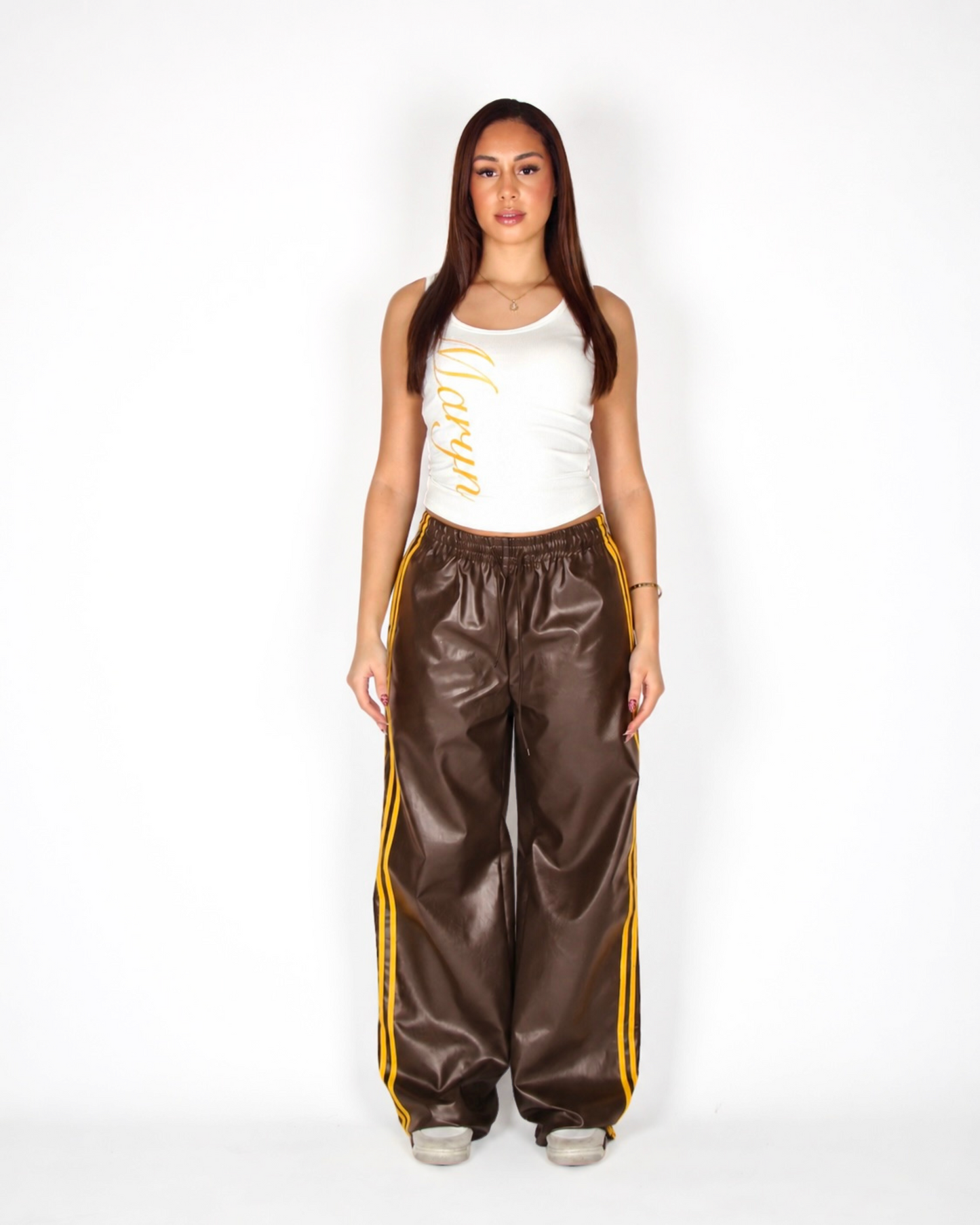 MTL Striped Leather Pants Brown/Yellow