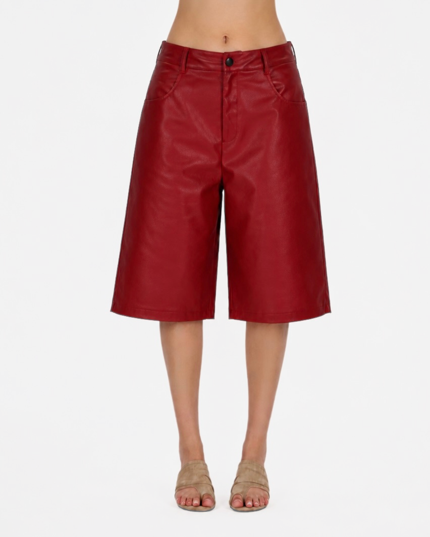 MTL Faux Leather Bermuda Red