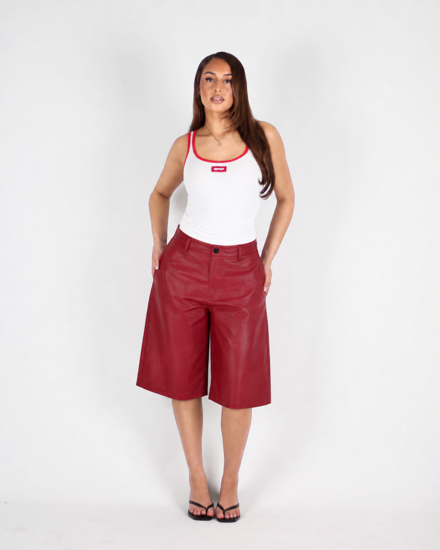 MTL Faux Leather Bermuda Red