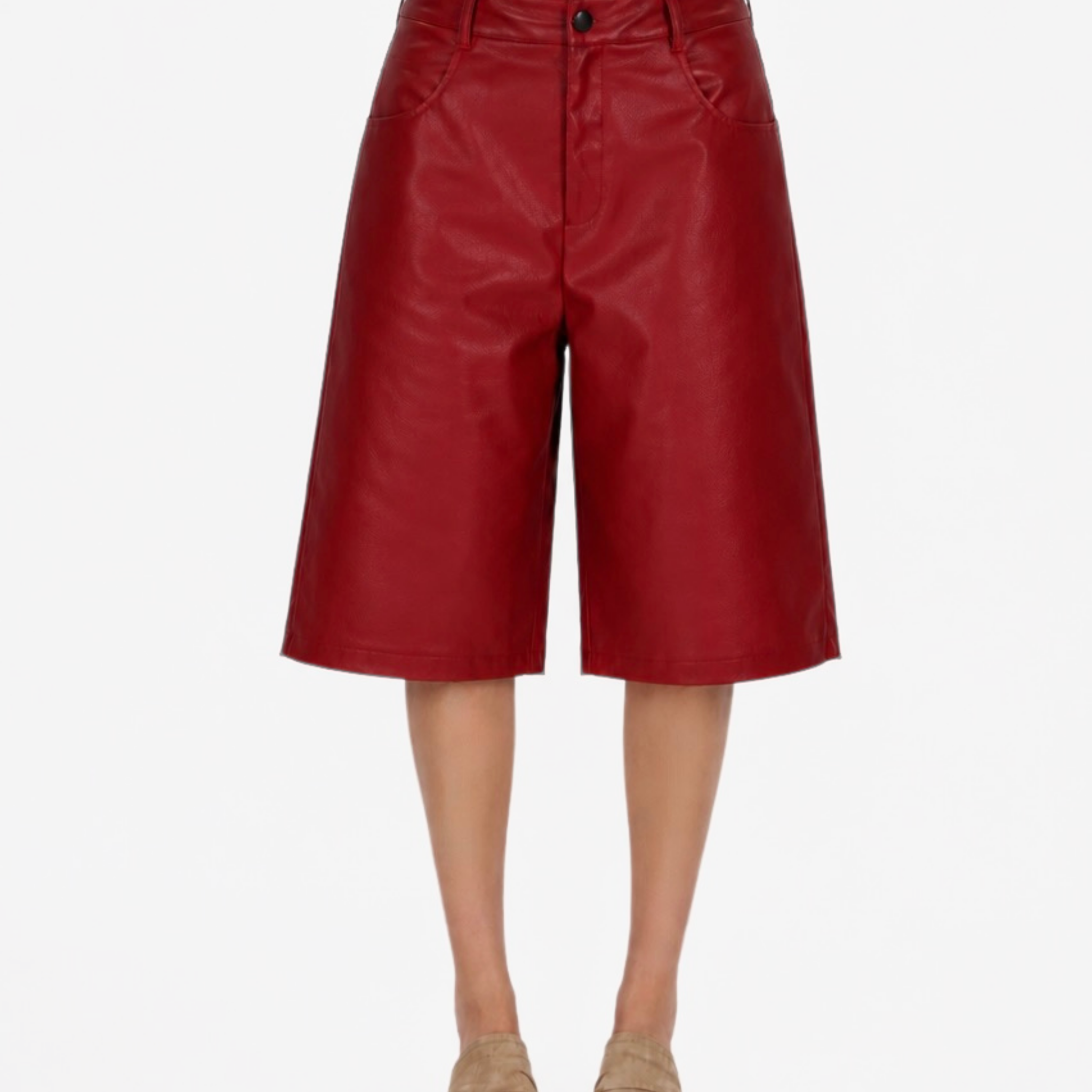 MTL Faux Leather Bermuda Red