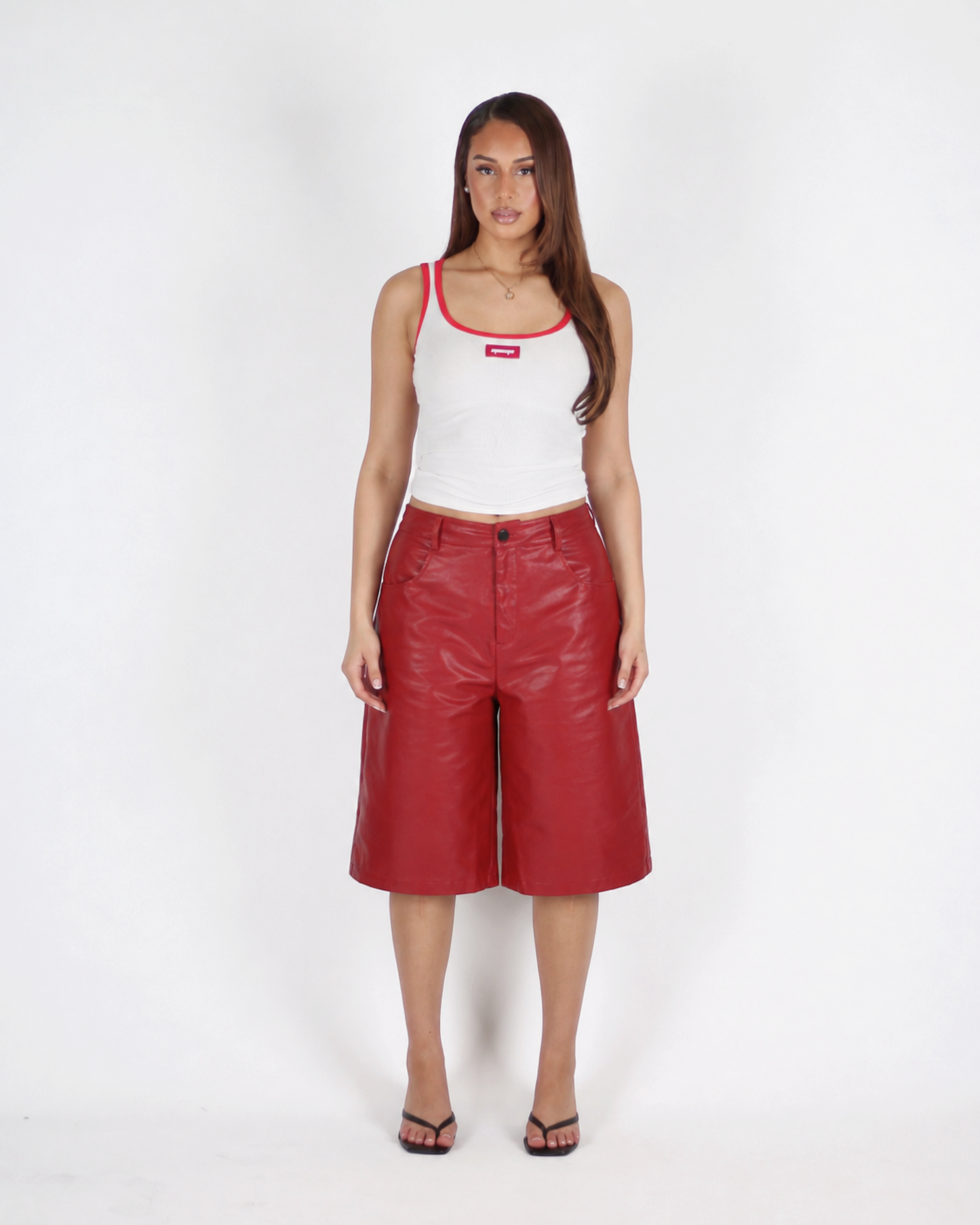 MTL Faux Leather Bermuda Red