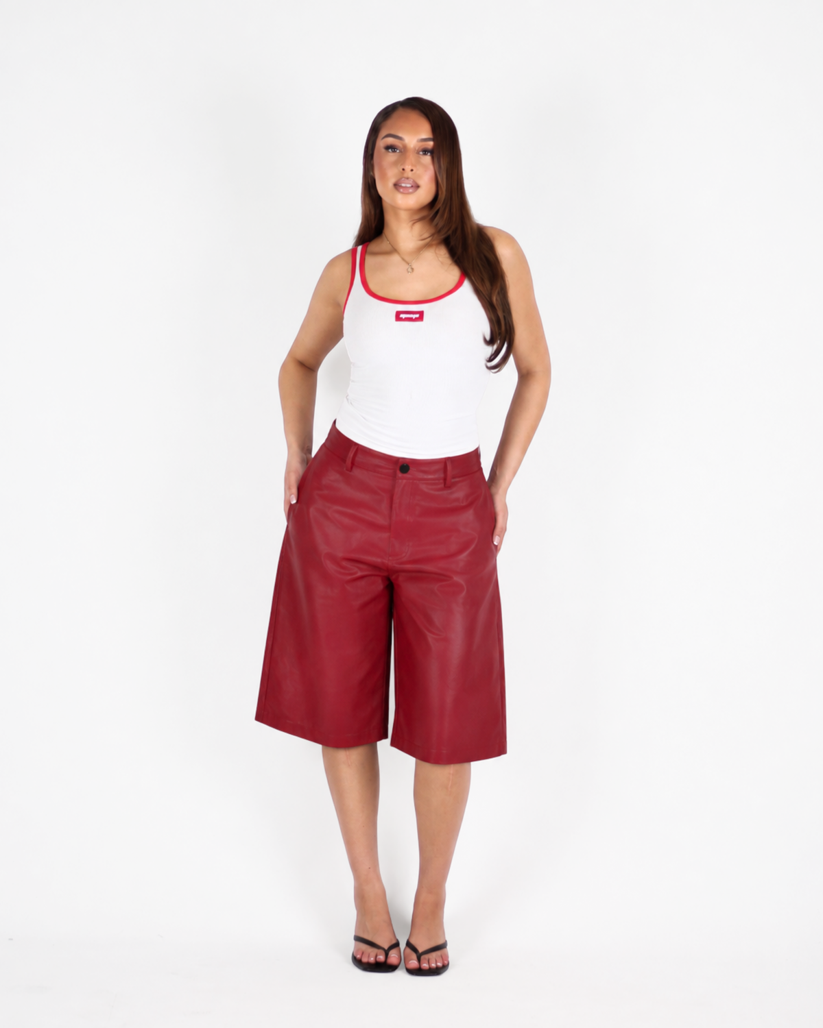 MTL Faux Leather Bermuda Red