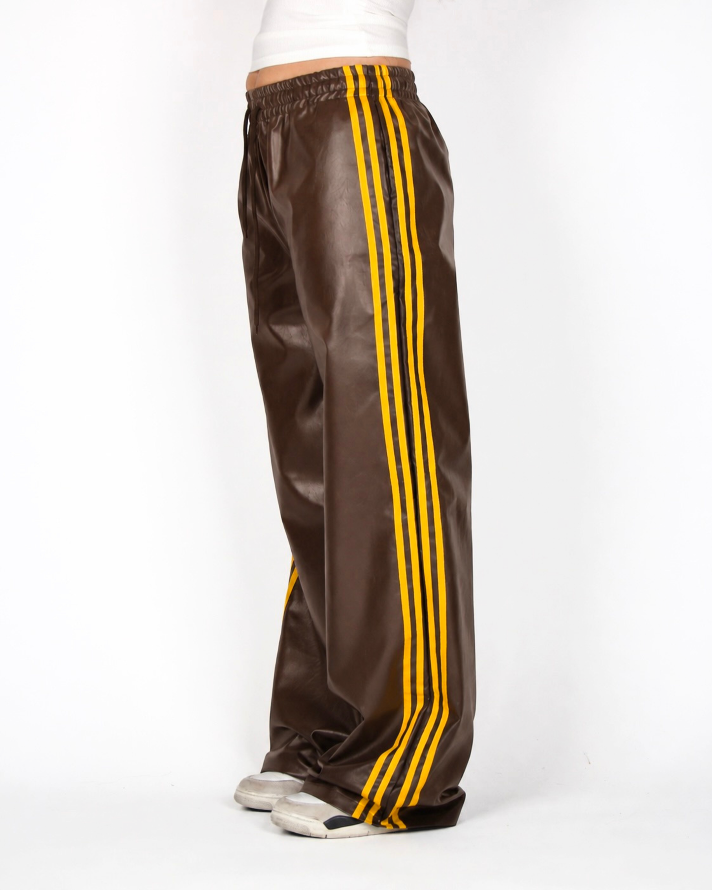 MTL Striped Leather Pants Brown/Yellow