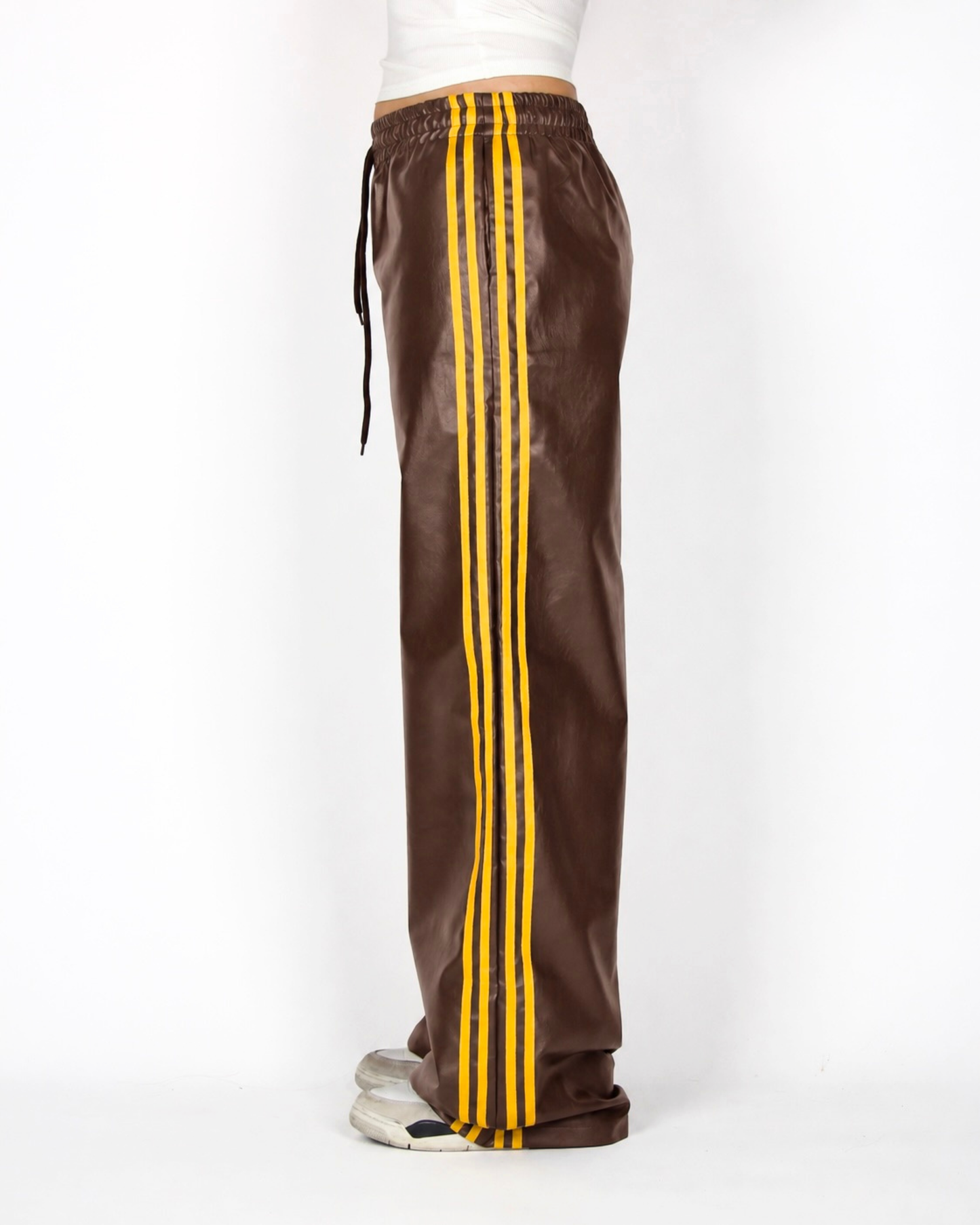 MTL Striped Leather Pants Brown/Yellow