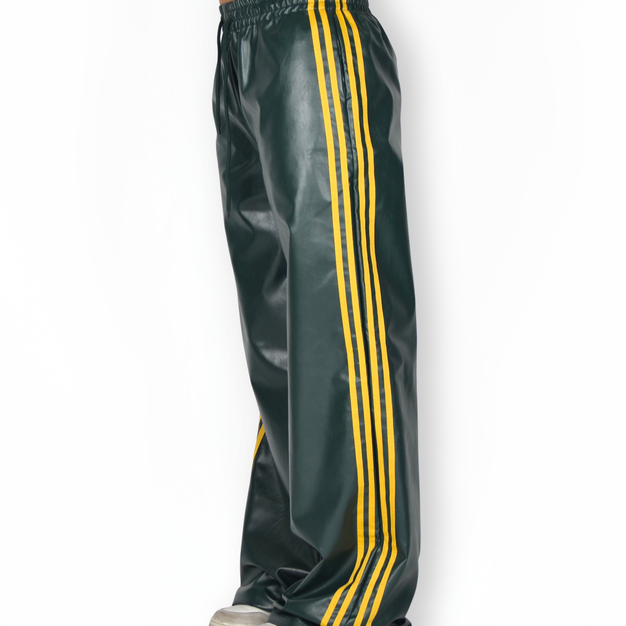 MTL Striped Leather Pants Green