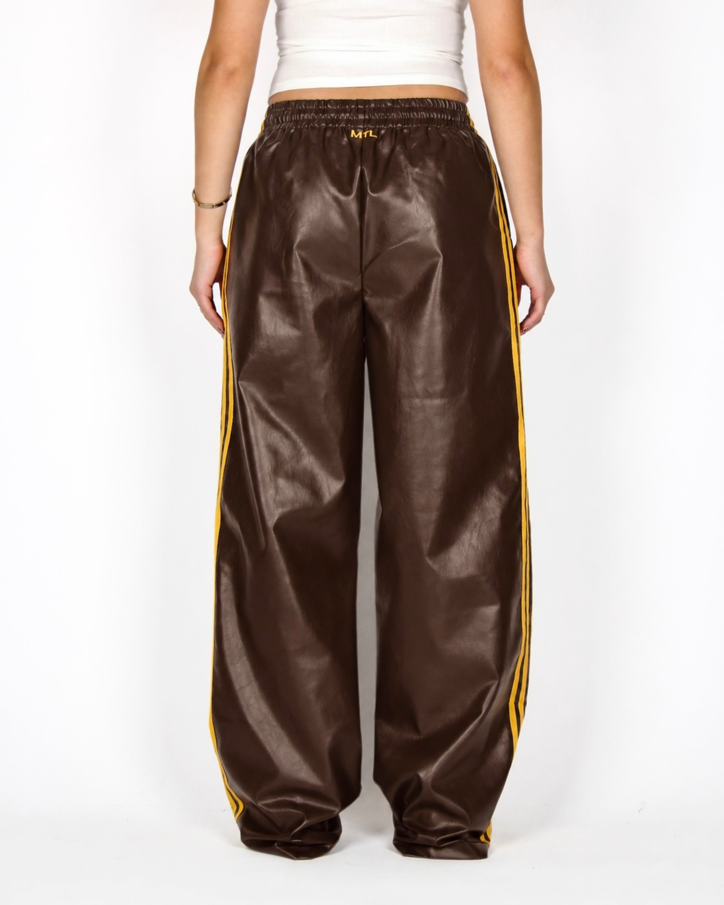 MTL Striped Leather Pants Brown/Yellow
