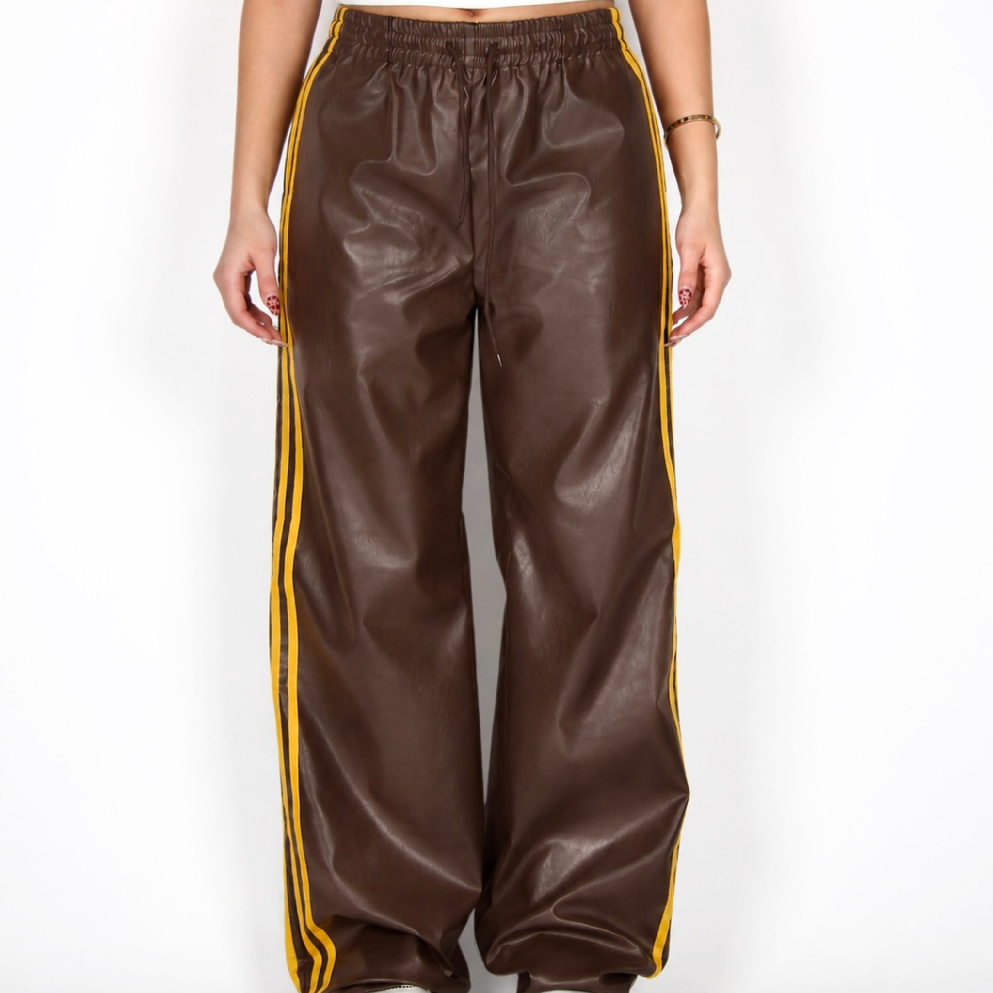 MTL Striped Leather Pants Brown/Yellow