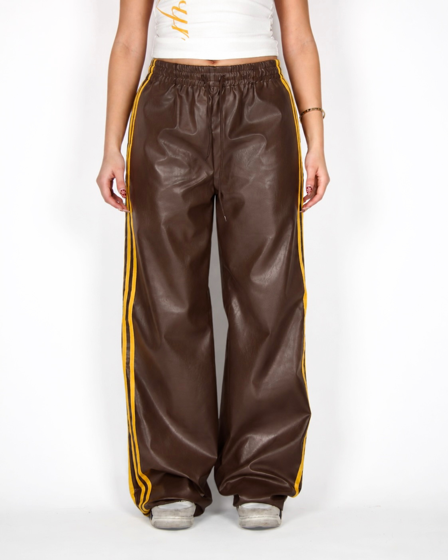 MTL Striped Leather Pants Brown/Yellow