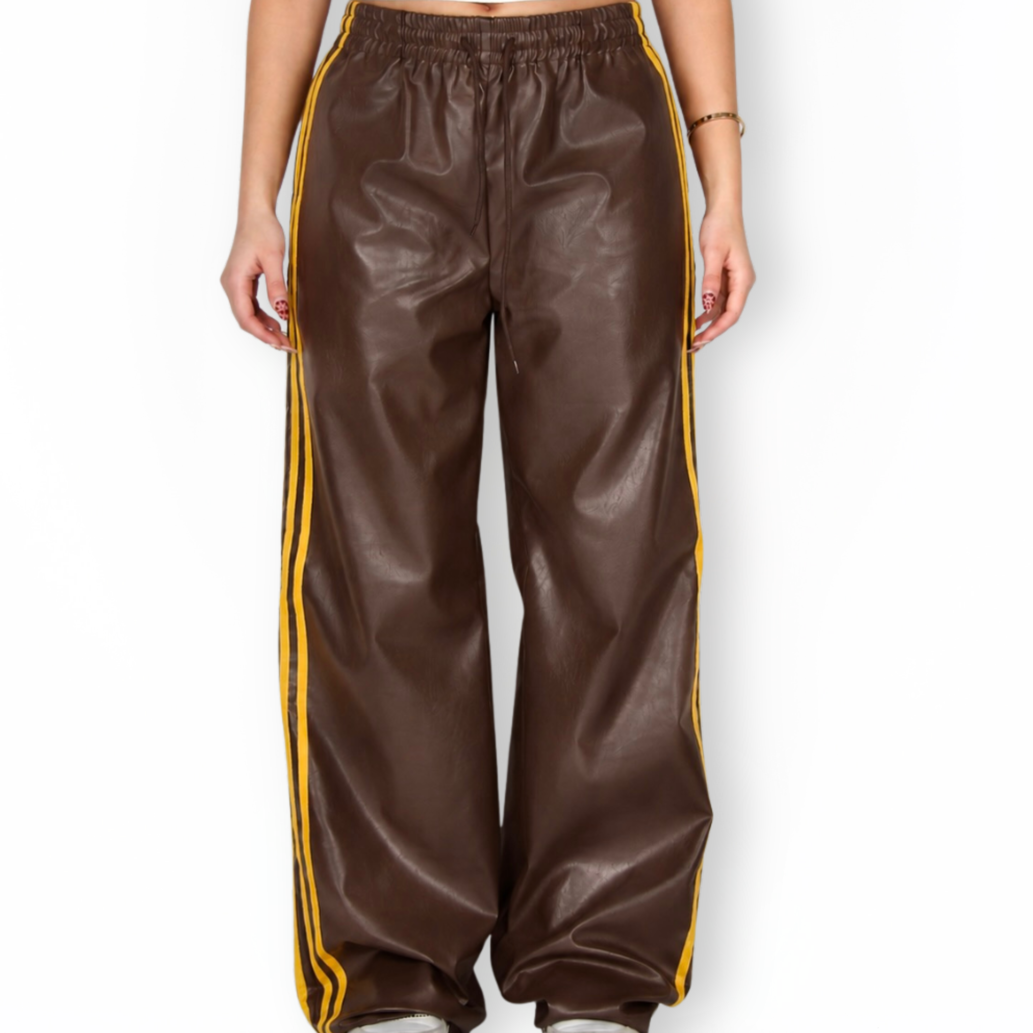 MTL Striped Leather Pants Brown/Yellow