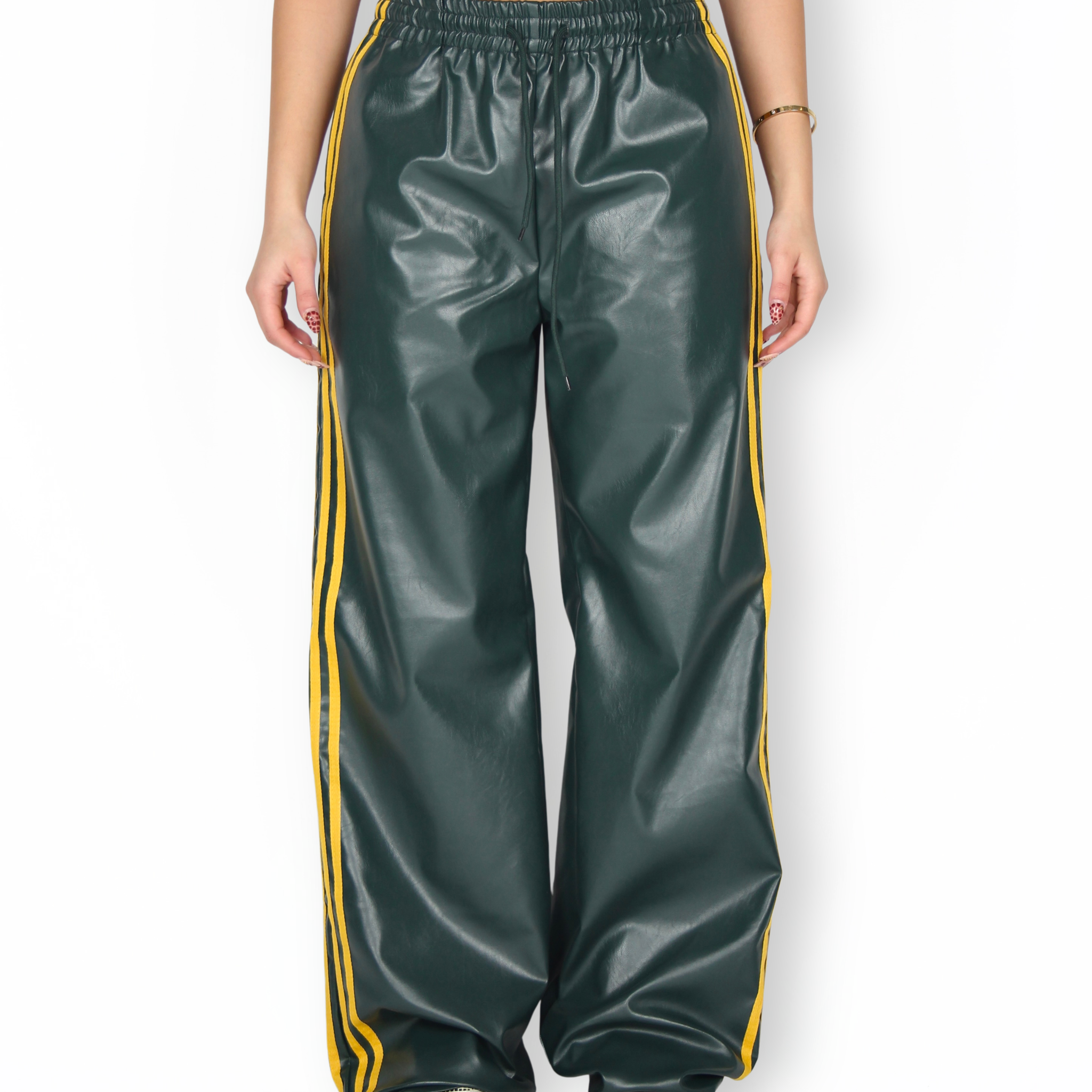 MTL Striped Leather Pants Green