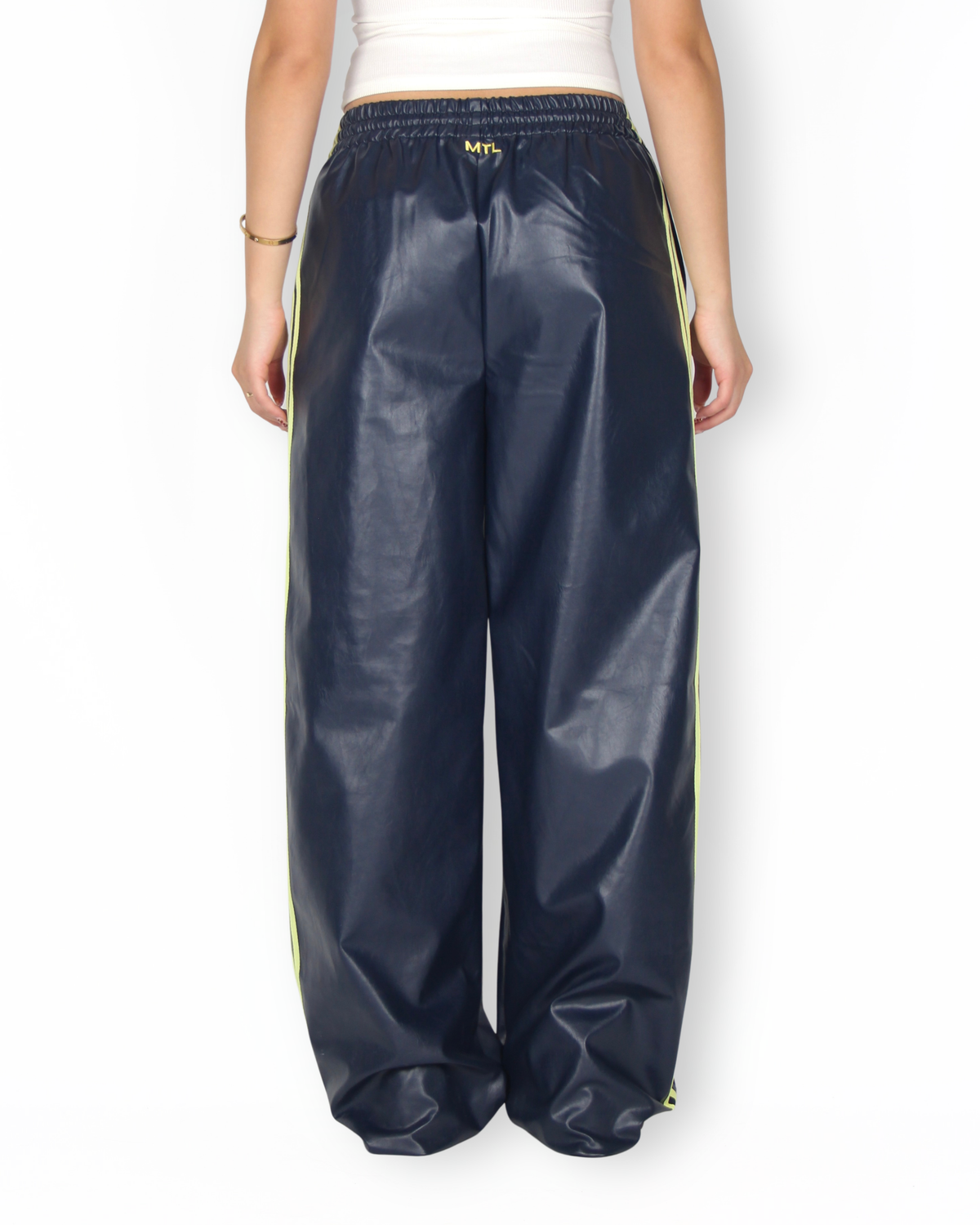 MTL Striped Leather Pants Navy