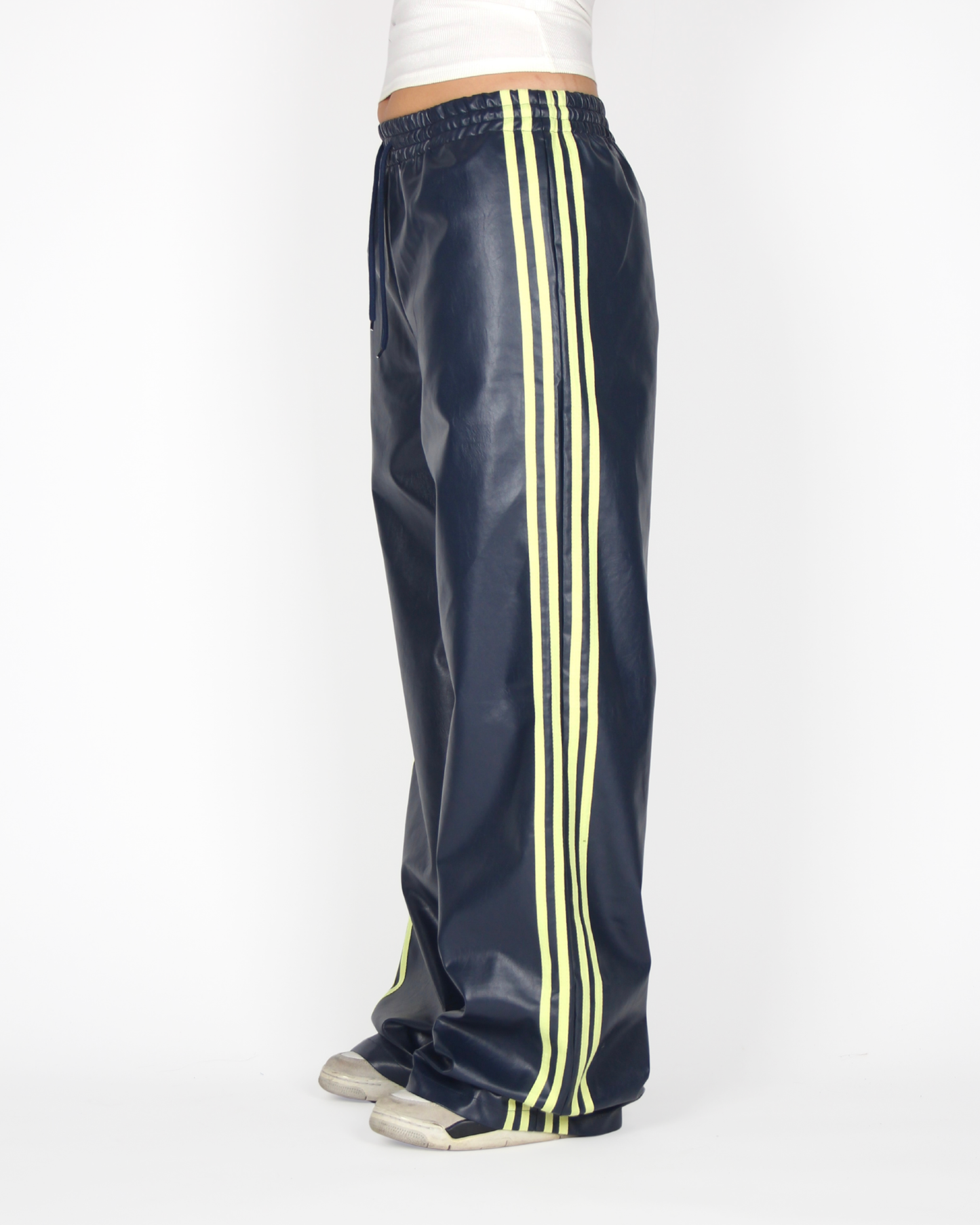 MTL Striped Leather Pants Navy