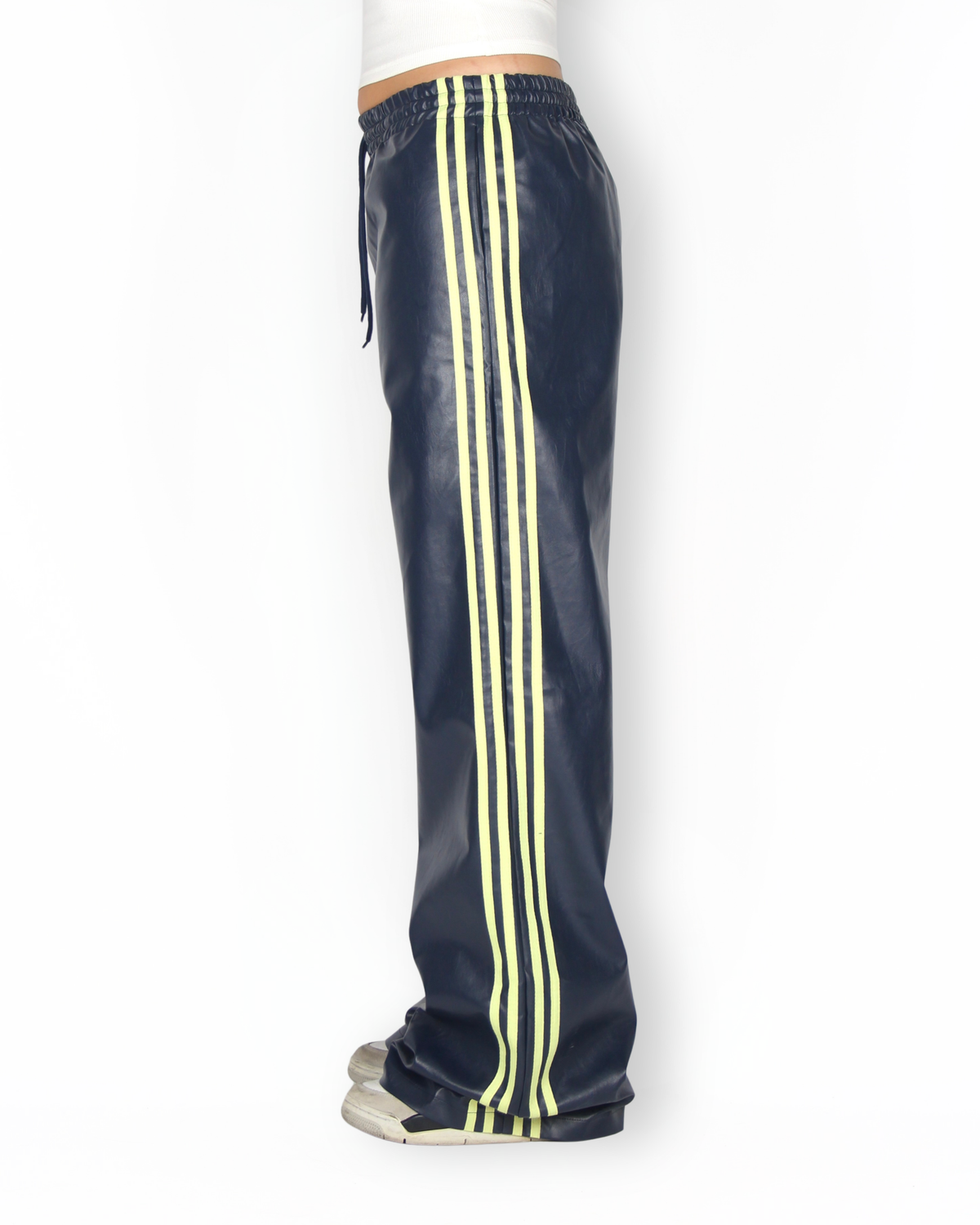 MTL Striped Leather Pants Navy
