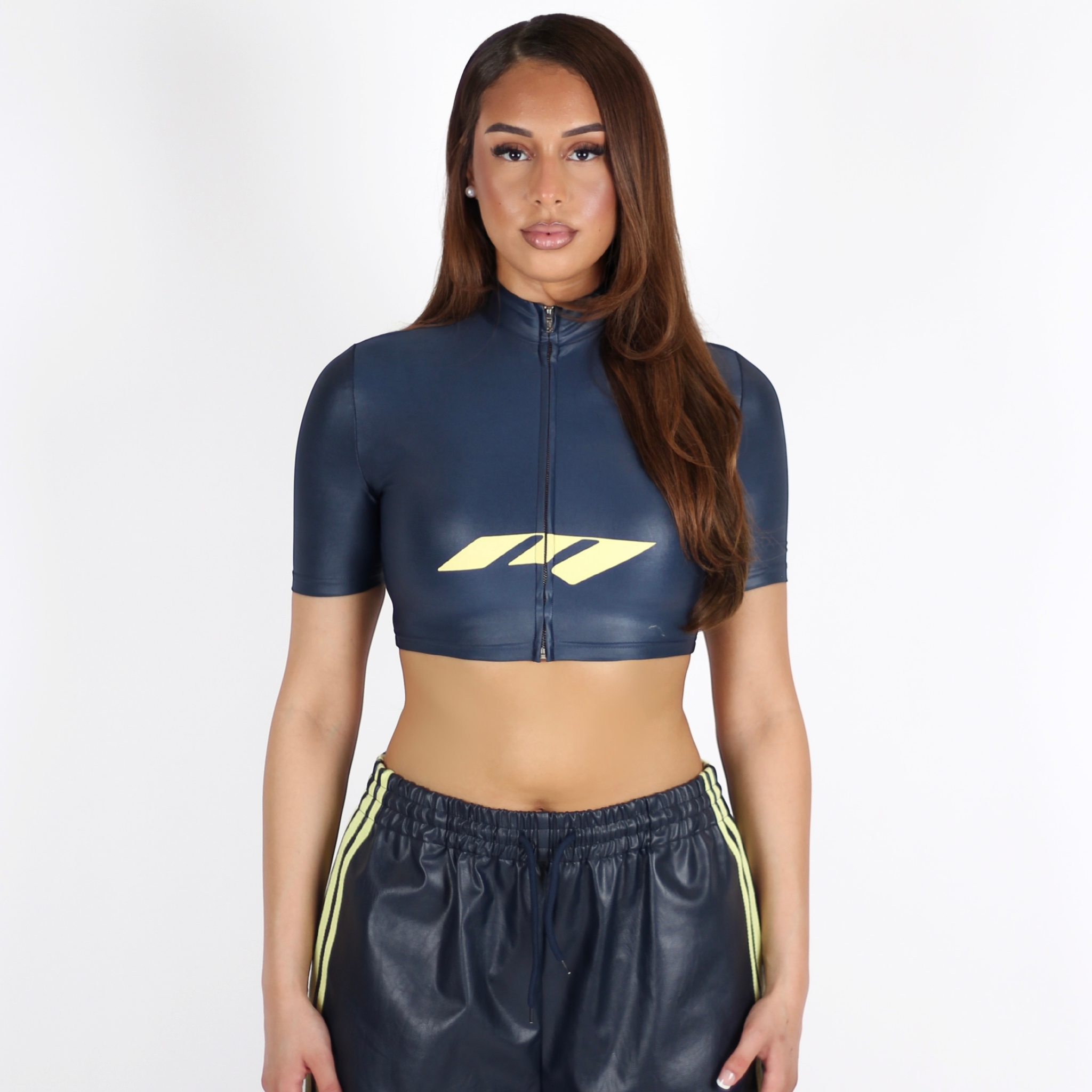 MTL Faux Leather Zip-up Top