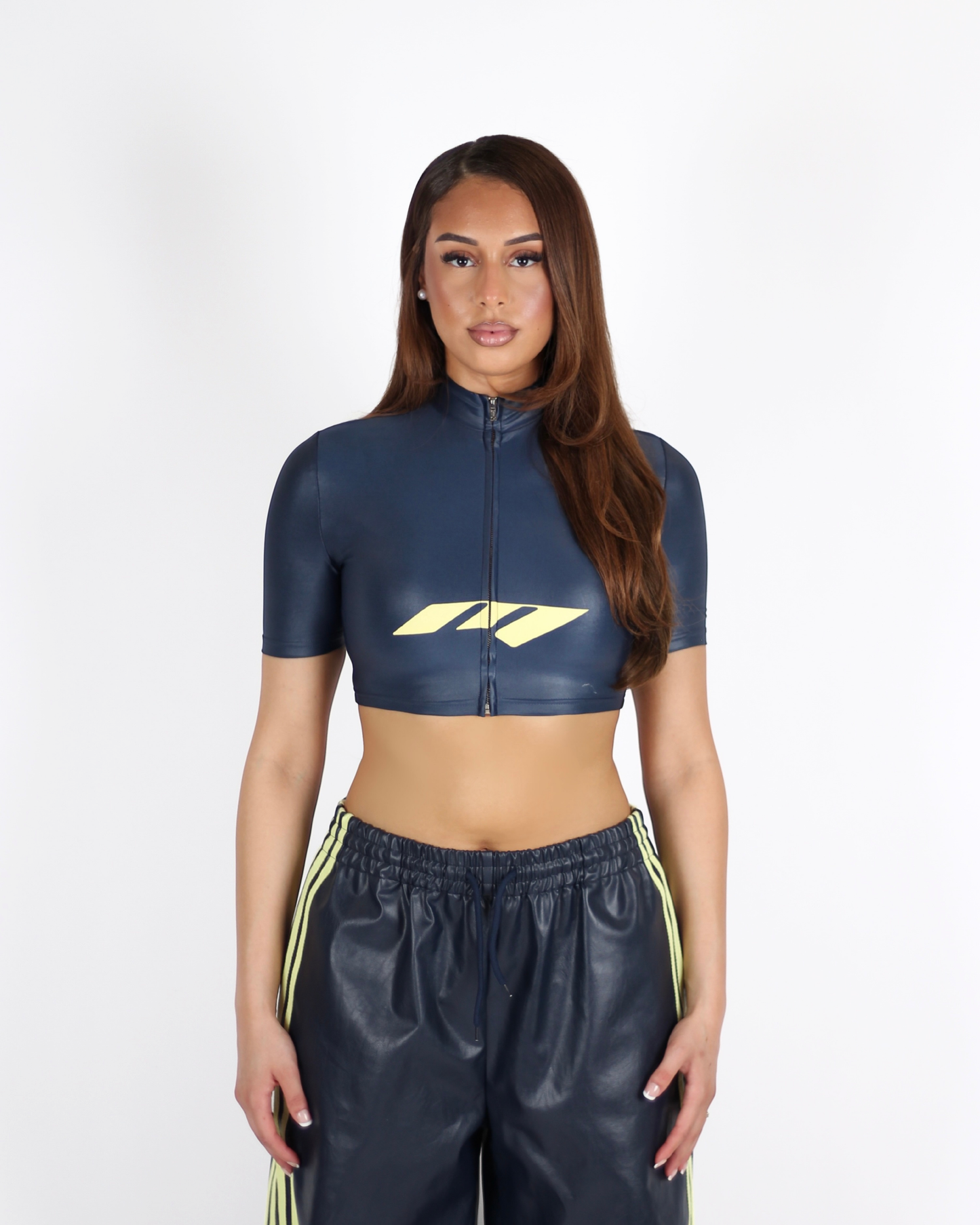 MTL Faux Leather Zip-up Top