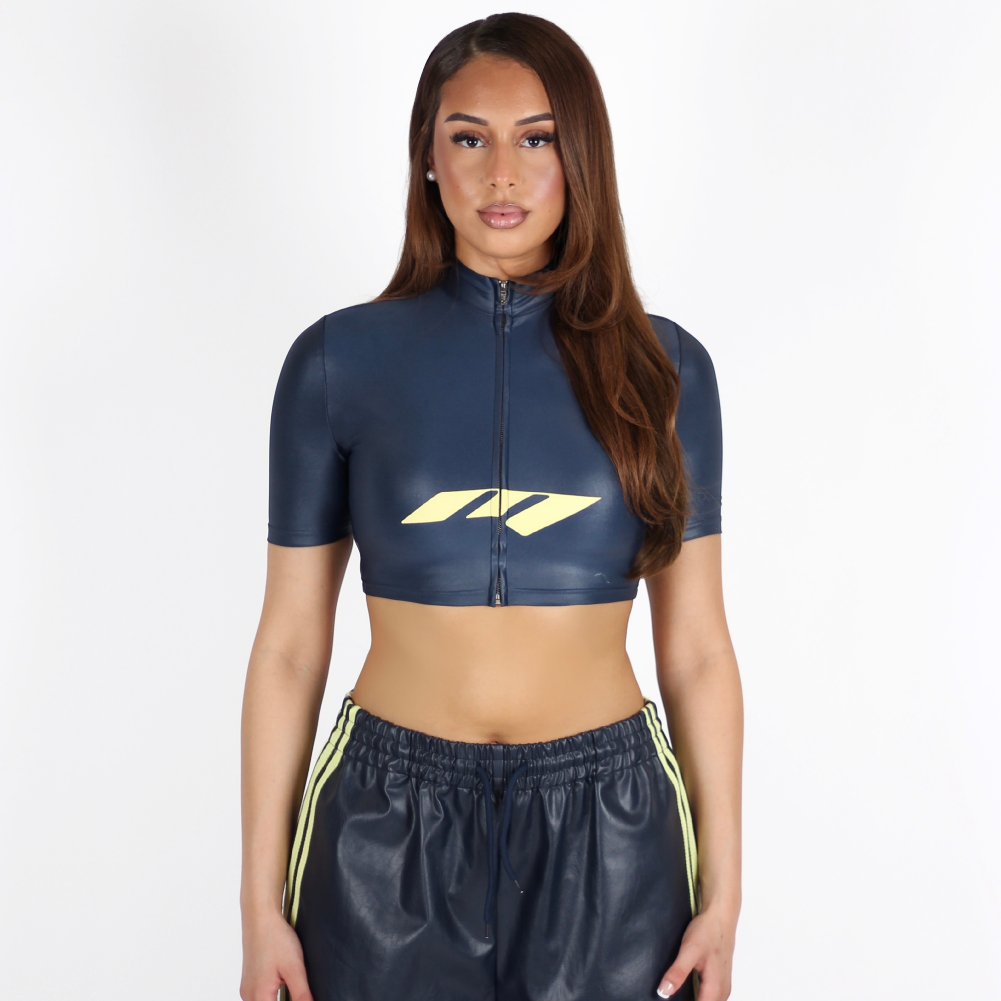 MTL Faux Leather Zip-up Top