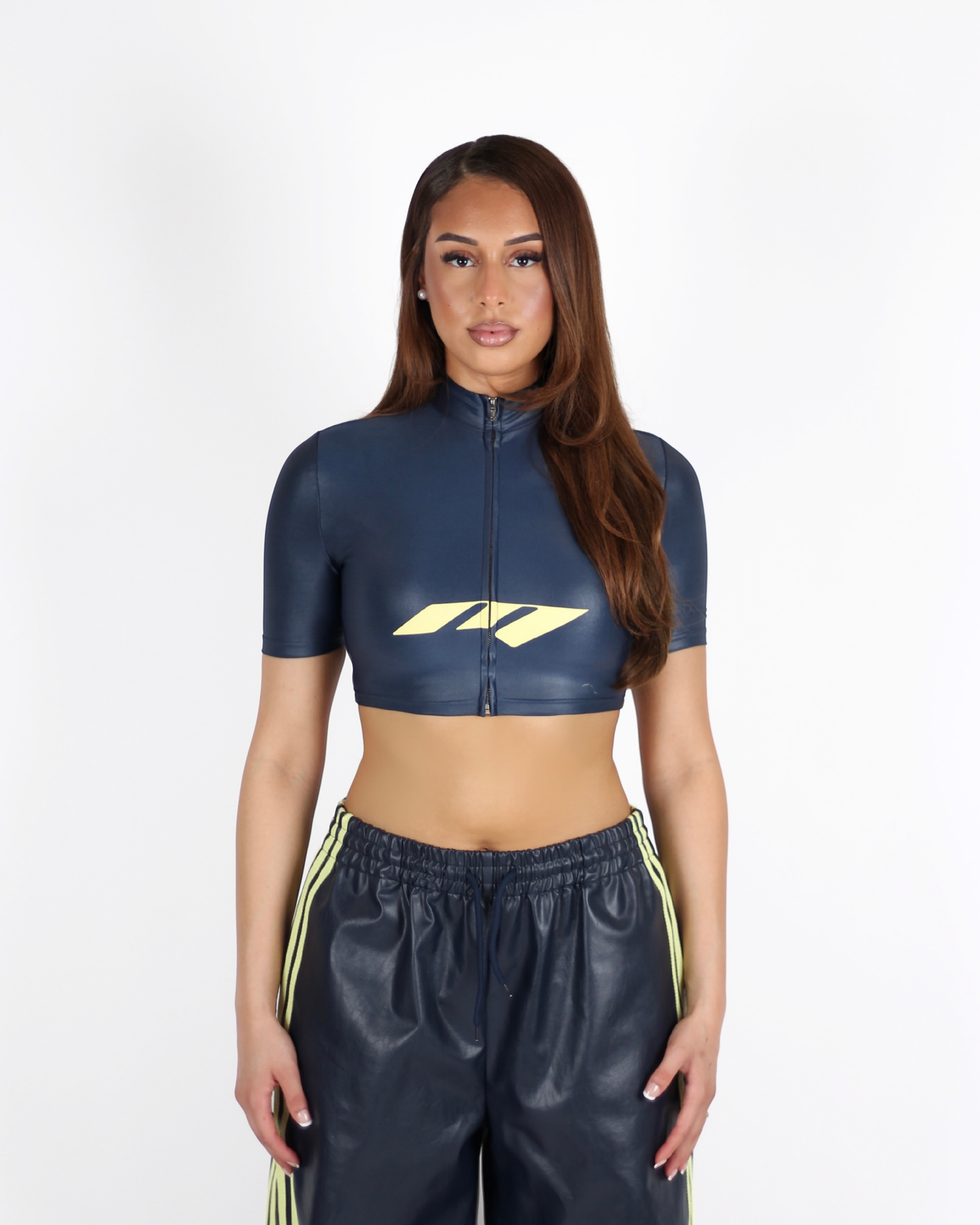 MTL Faux Leather Zip-up Top