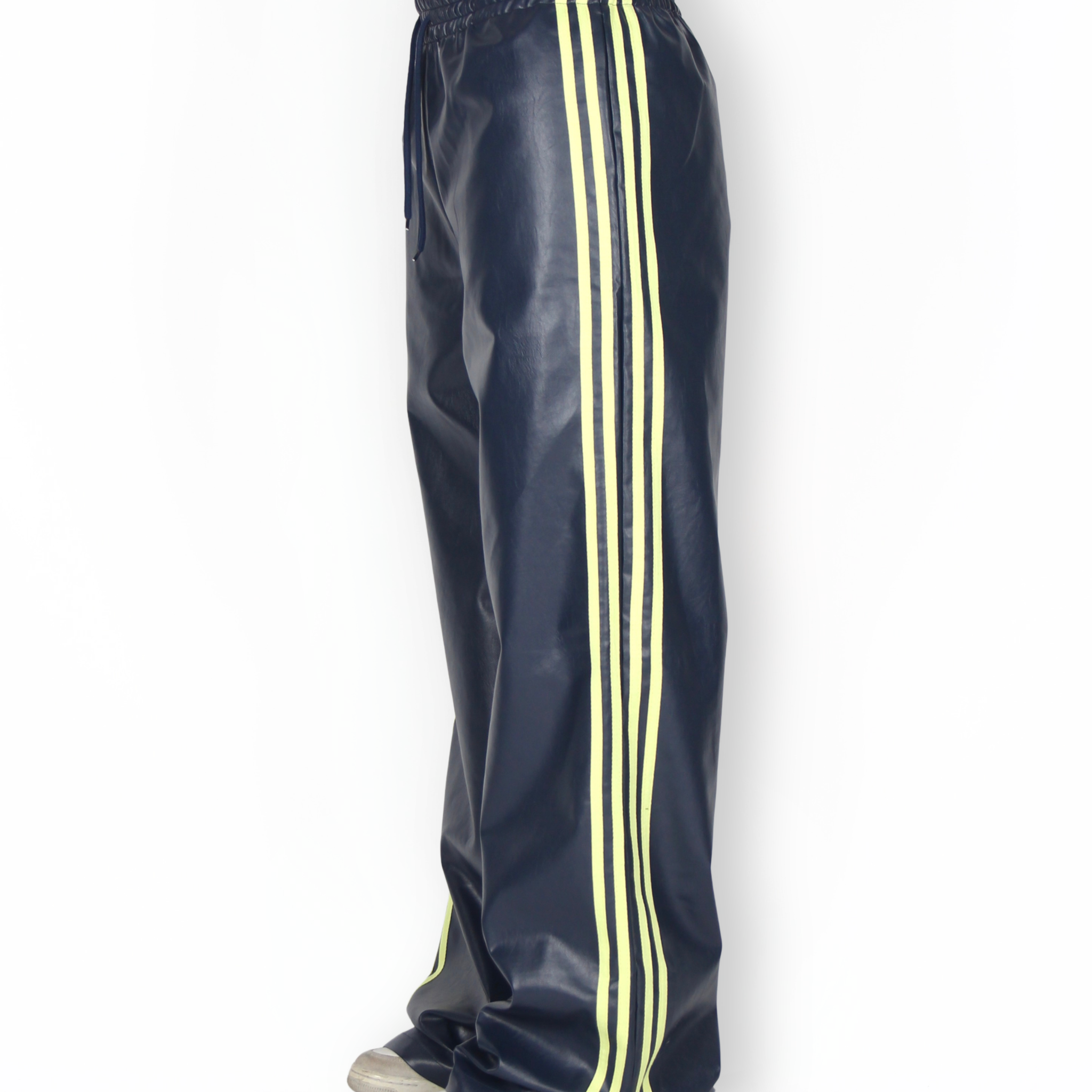 MTL Striped Leather Pants Navy
