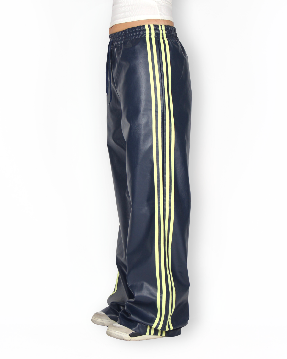 MTL Striped Leather Pants Navy