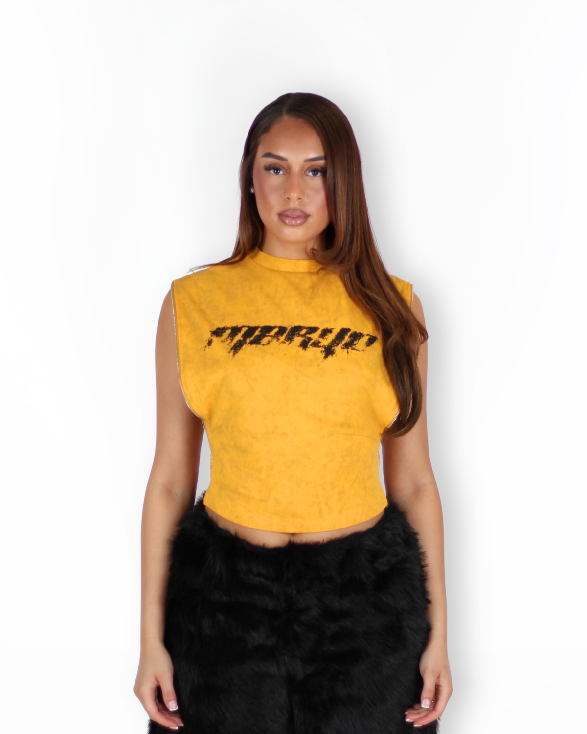 MTL Sleeveless Zipper Top Yellow