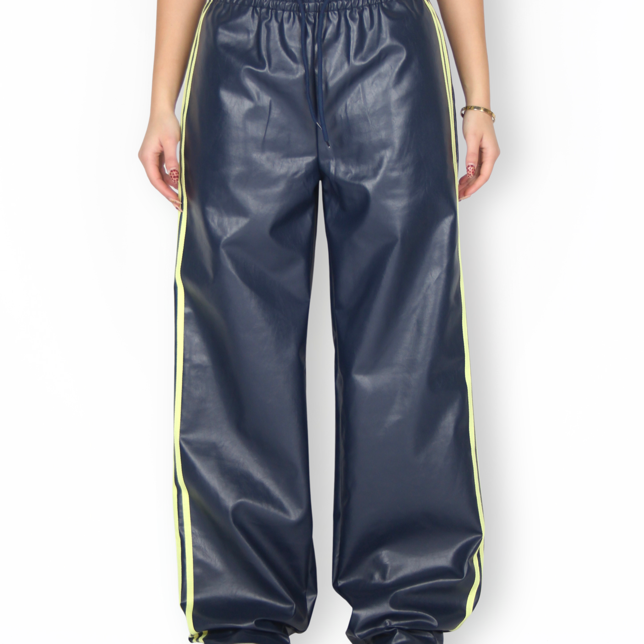 MTL Striped Leather Pants Navy