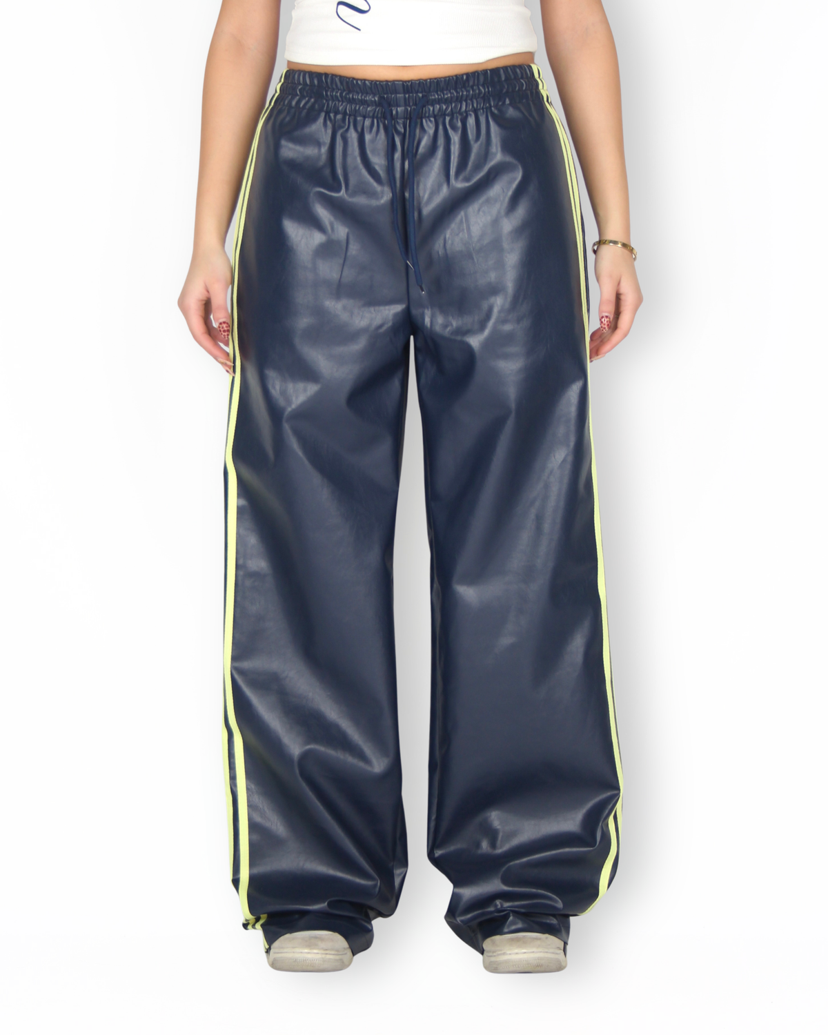 MTL Striped Leather Pants Navy