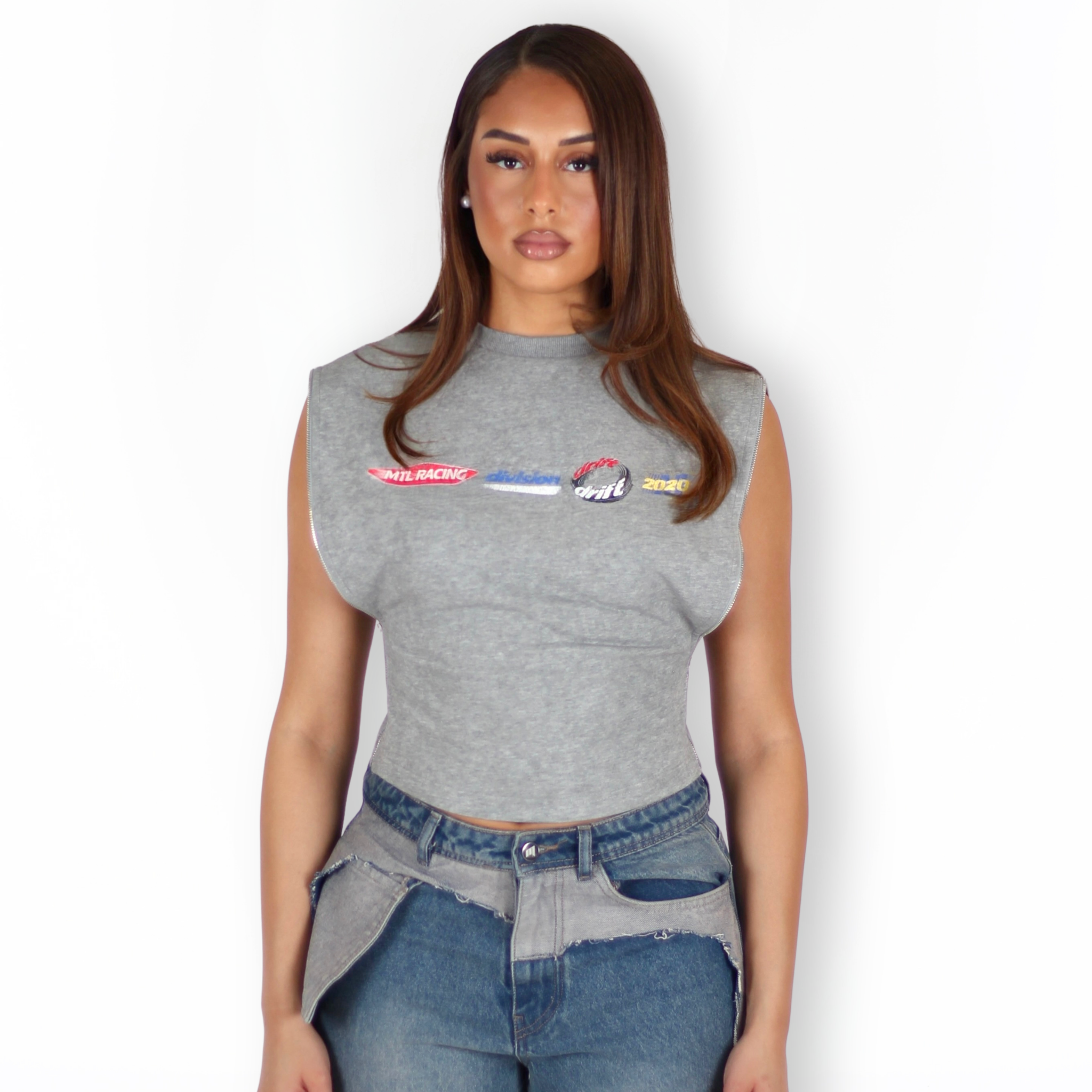 MTL Sleeveless Zipper Top Grey