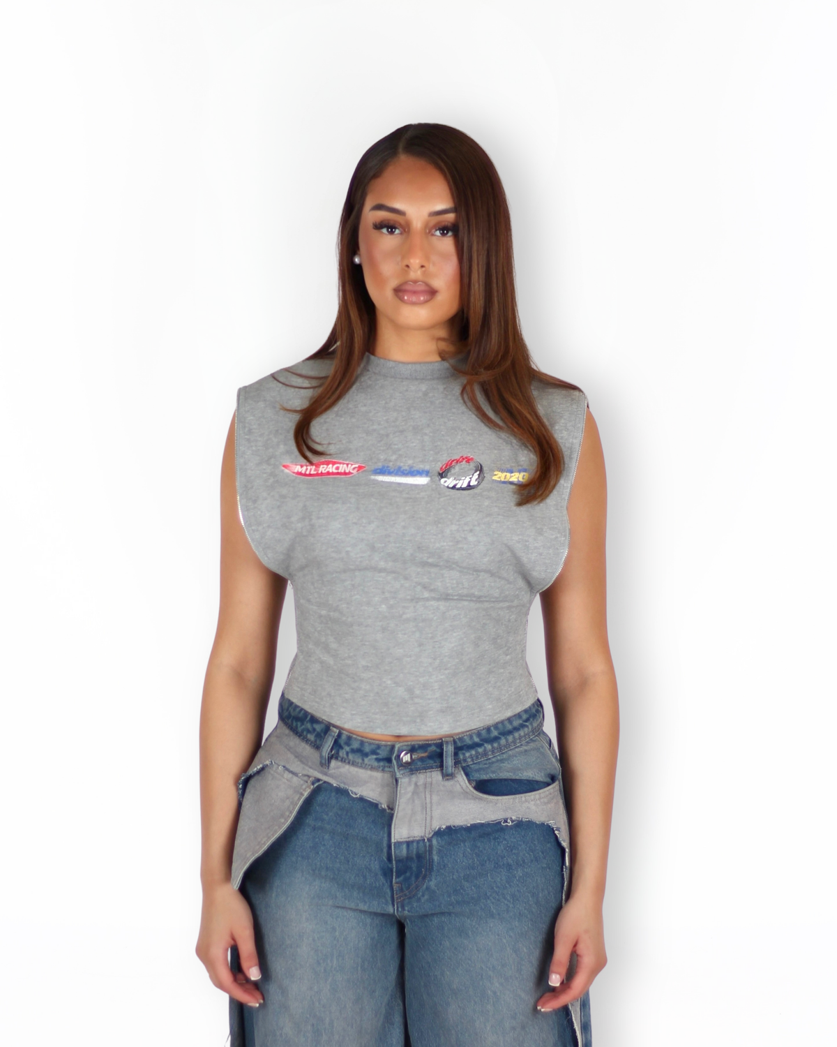 MTL Sleeveless Zipper Top Grey