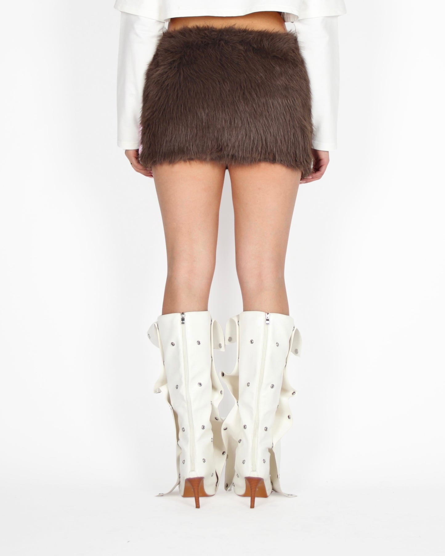 MTL Faux Fur Skirt Brown