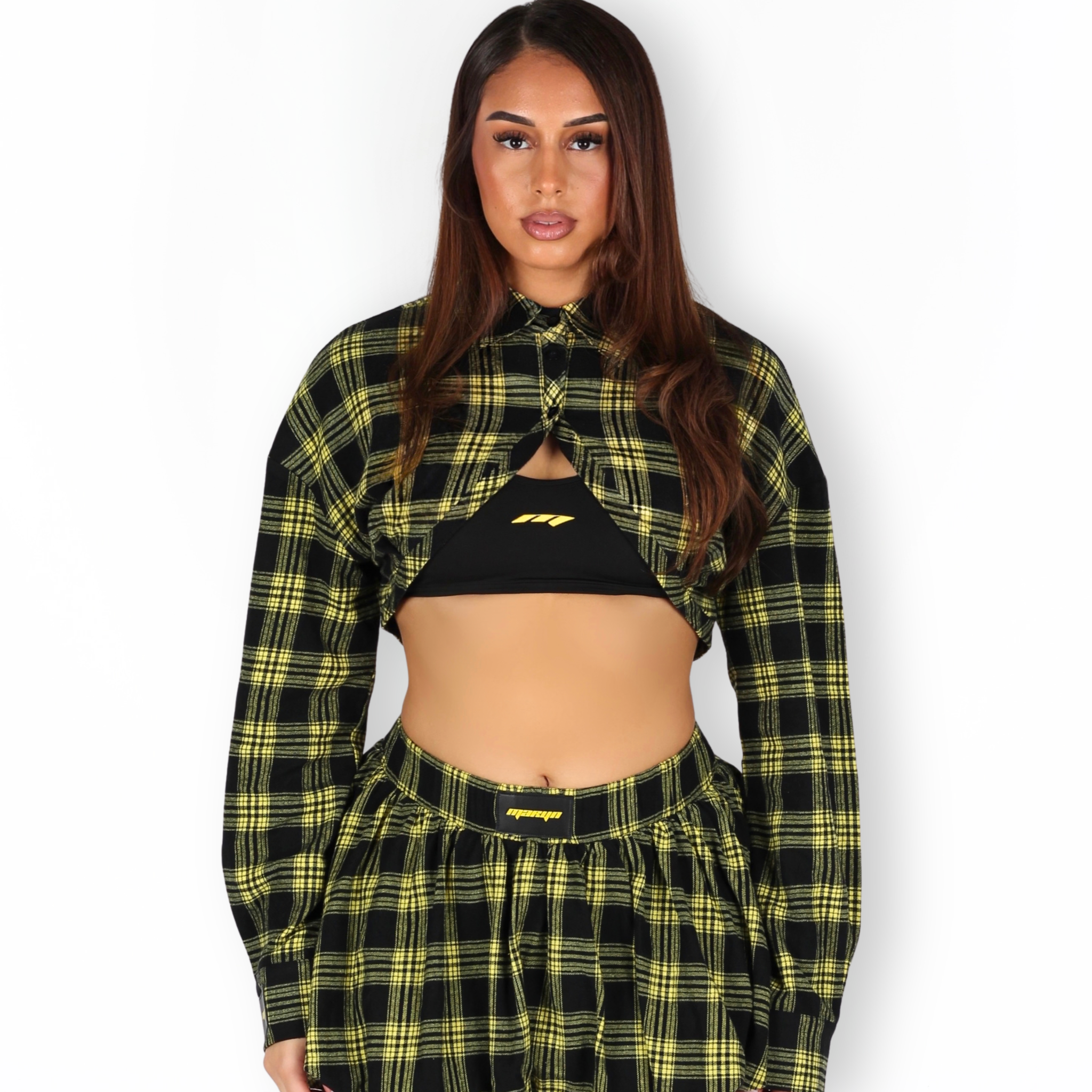 MTL Checked Cropped Flannel Black/Yellow