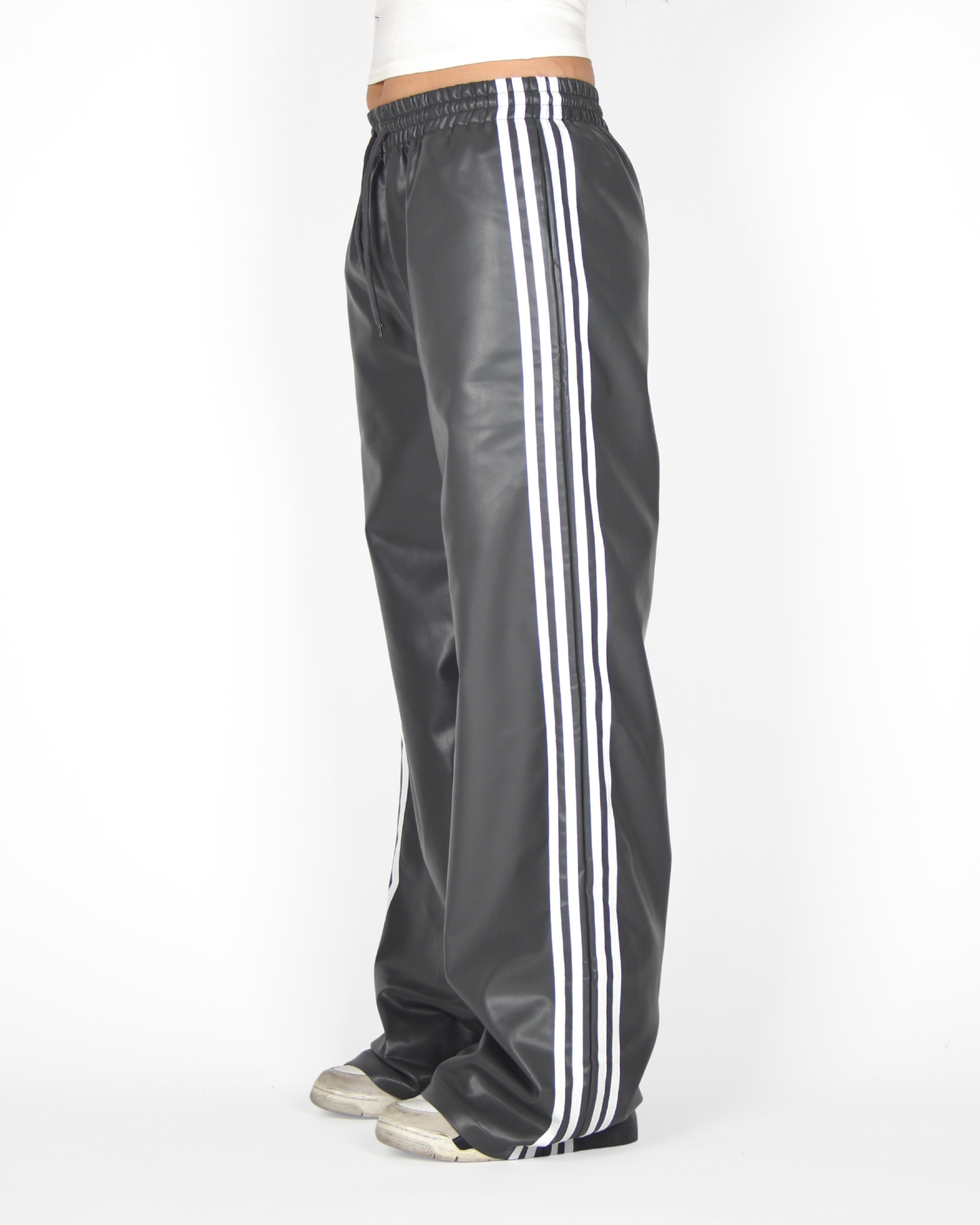 MTL Striped Leather Pants Grey