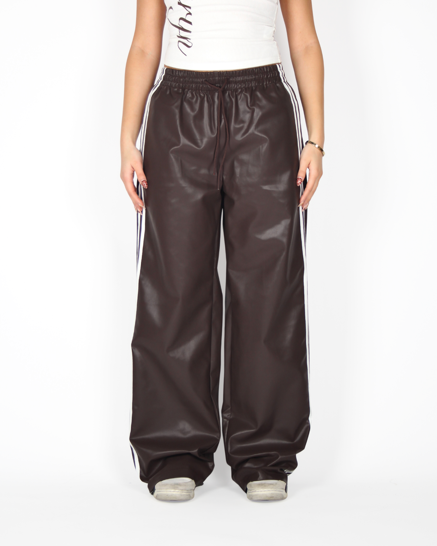 MTL Striped Leather Pants Brown