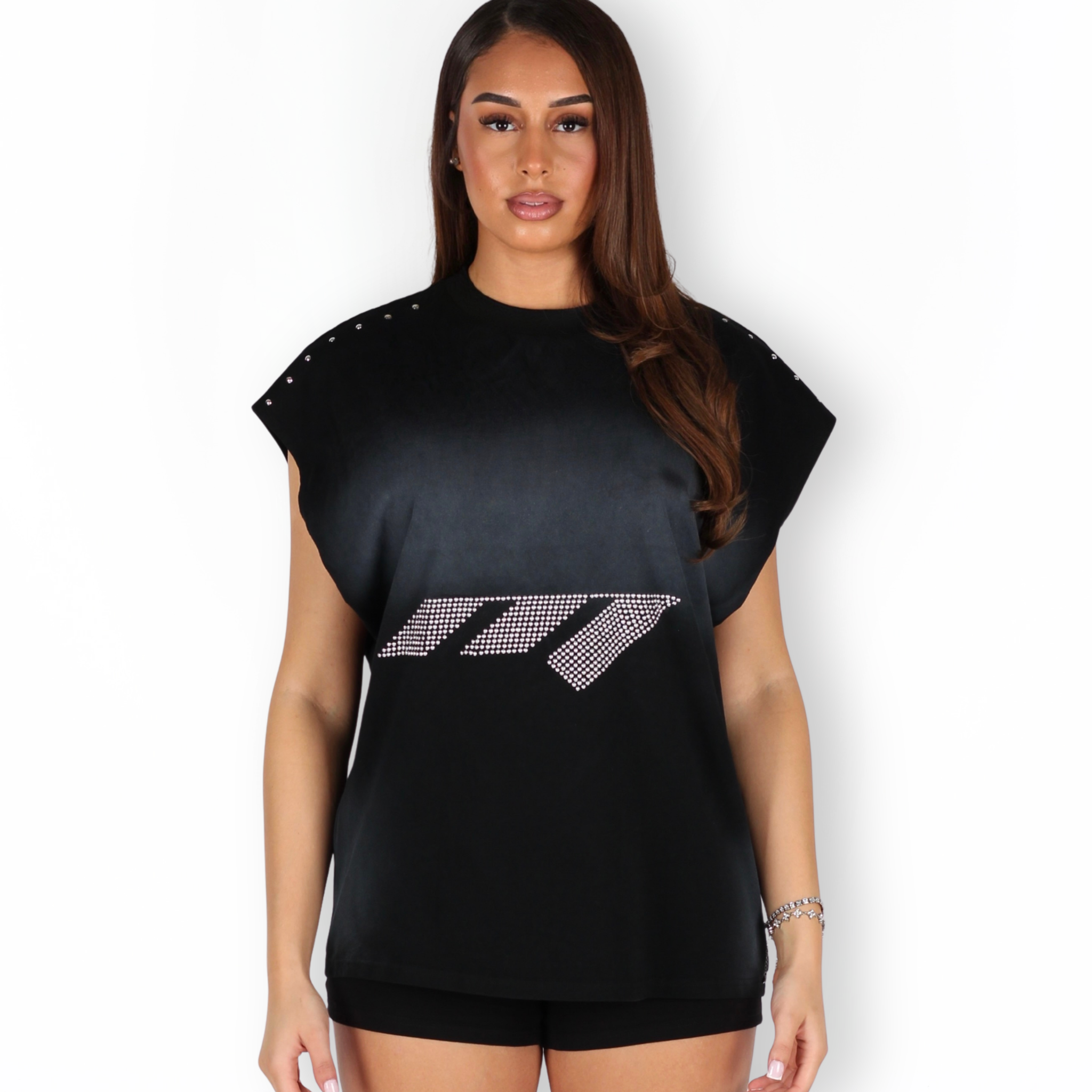 MTL Studded Sleeveless Zipper Shirt Black
