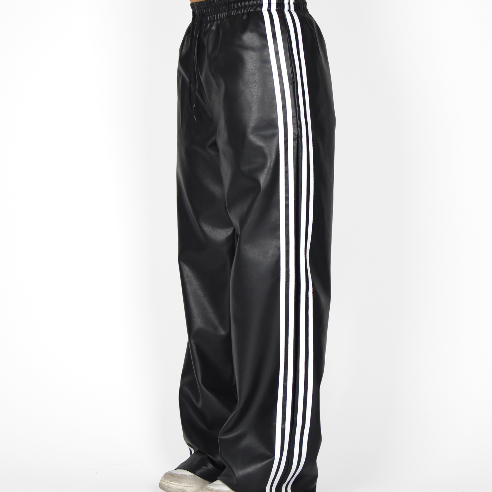 MTL Striped Leather Pants Black