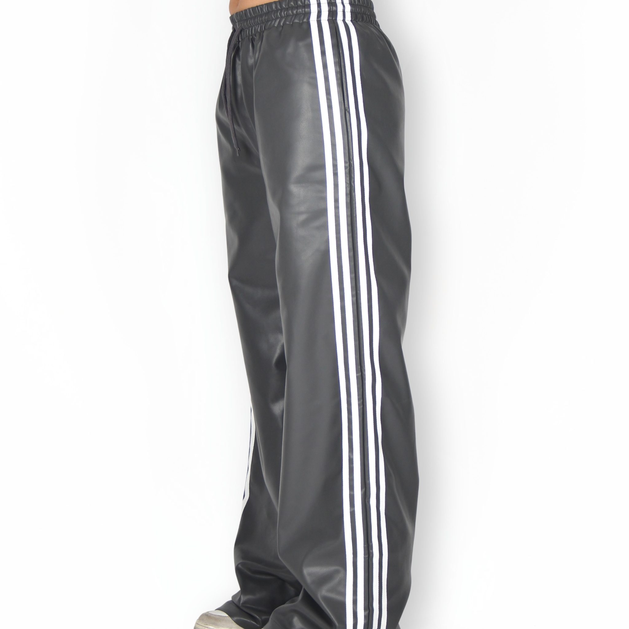 MTL Striped Leather Pants Grey
