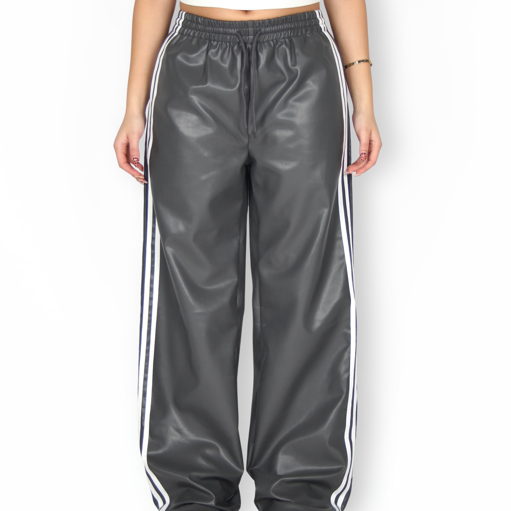 MTL Striped Leather Pants Grey