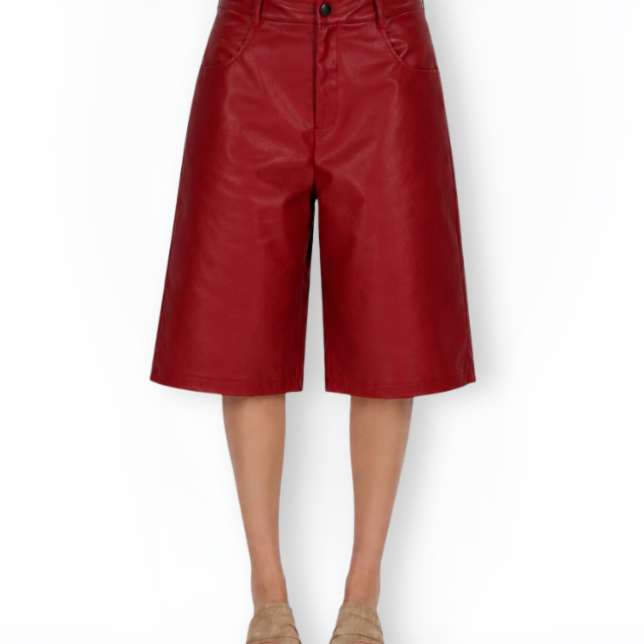 MTL Faux Leather Bermuda Red