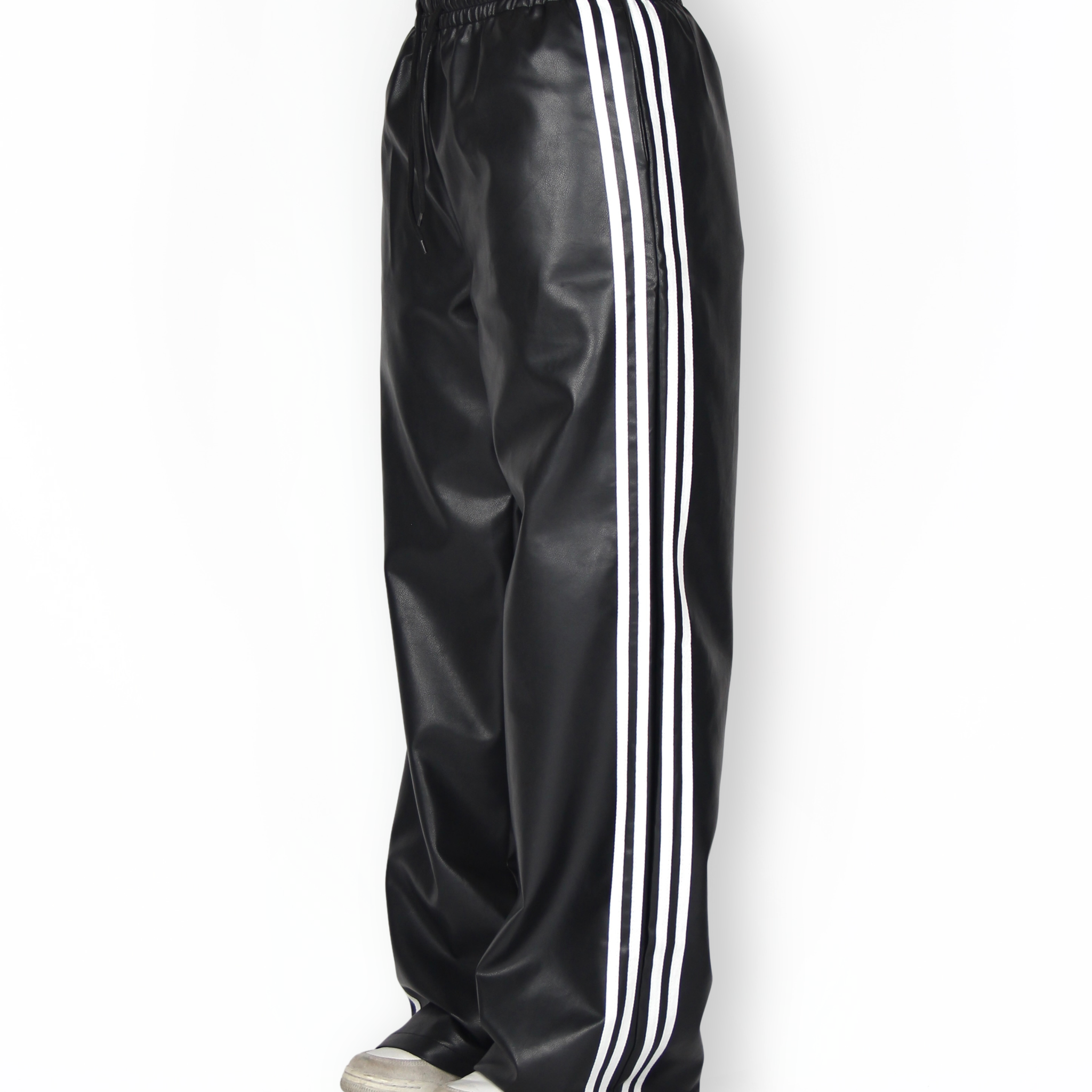 MTL Striped Leather Pants Black