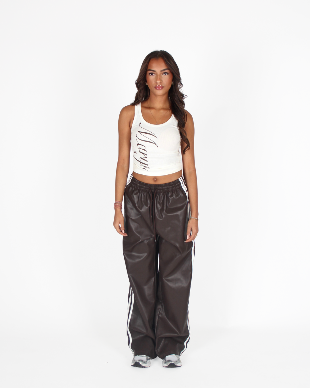 MTL Striped Leather Pants Brown