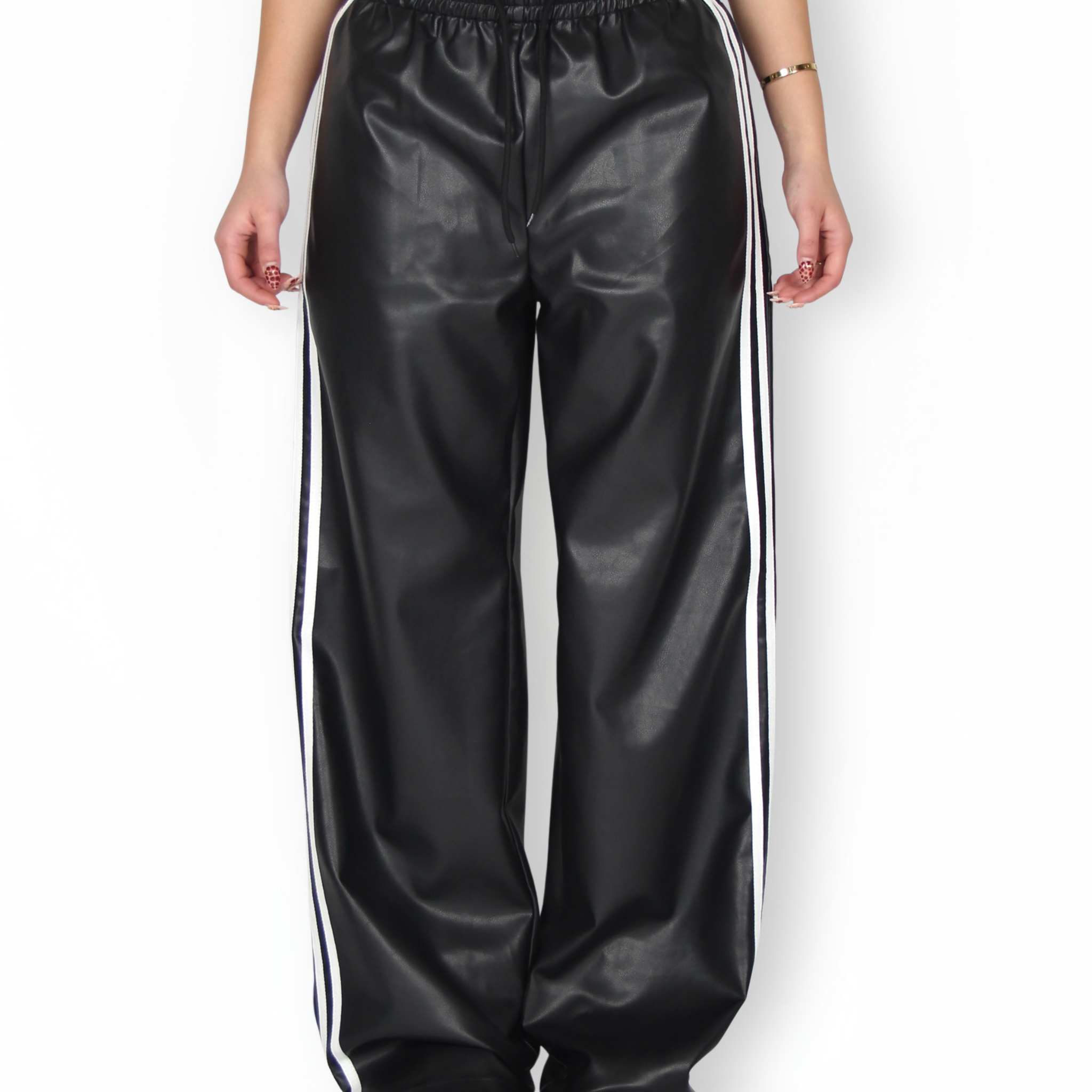 MTL Striped Leather Pants Black