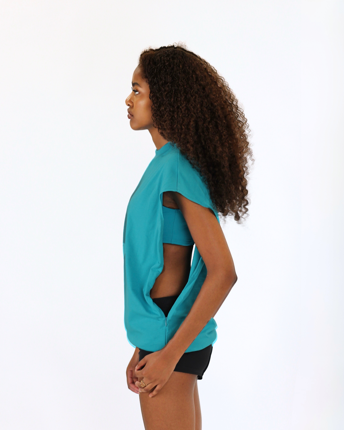 MTL Sleeveless Zipper Shirt Teal