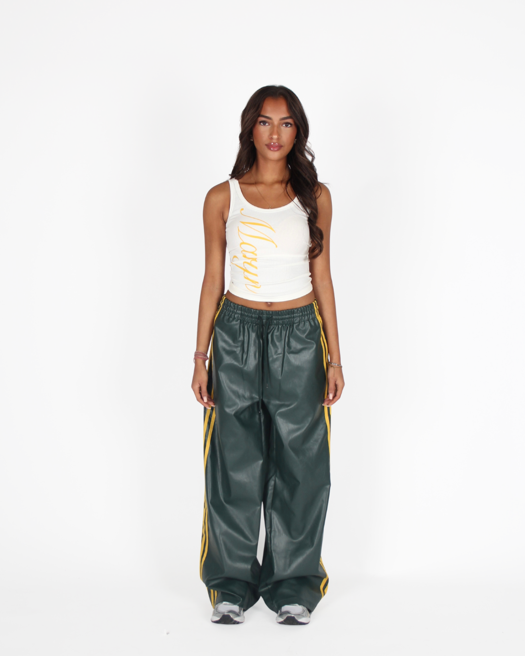 MTL Striped Leather Pants Green